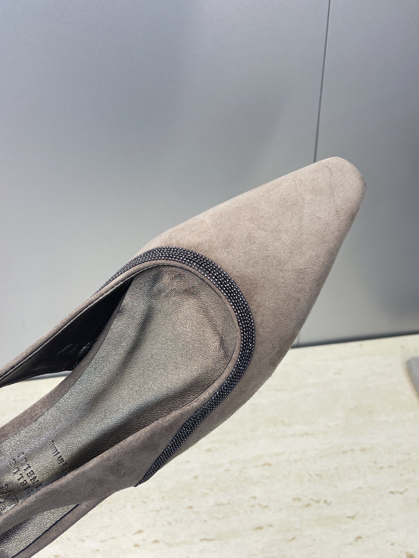 Brunello Twill Slingback Flats Taupe Fabric 607027