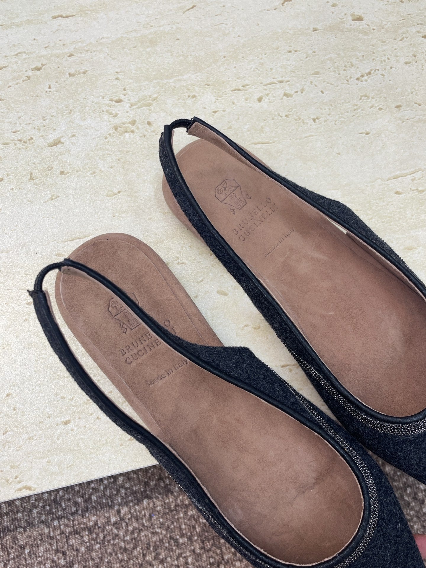 Brunello Twill Slingback Flats Black Fabric 607030
