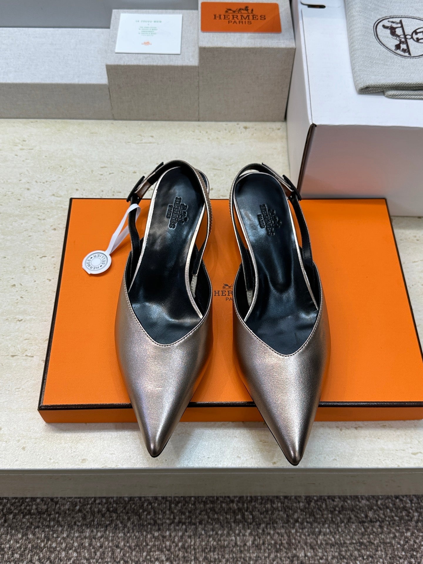 HM Nicoletta Slingback 4cm Sliver Calfskin 830190