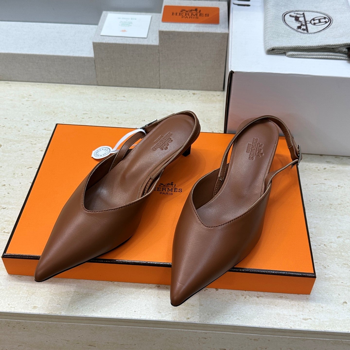 HM Nicoletta Slingback 4cm Brown Calfskin 830191
