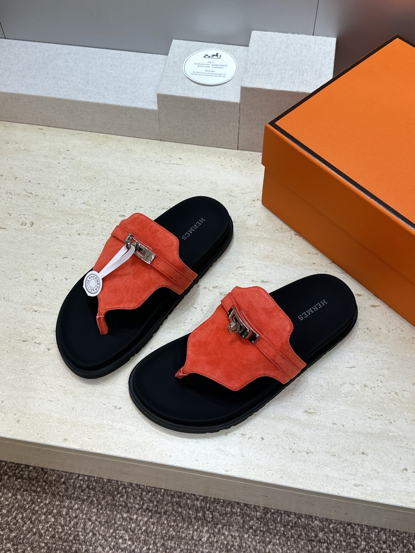 HM 26S Empire Sandal In Coral Orange Suede Silver Hardware