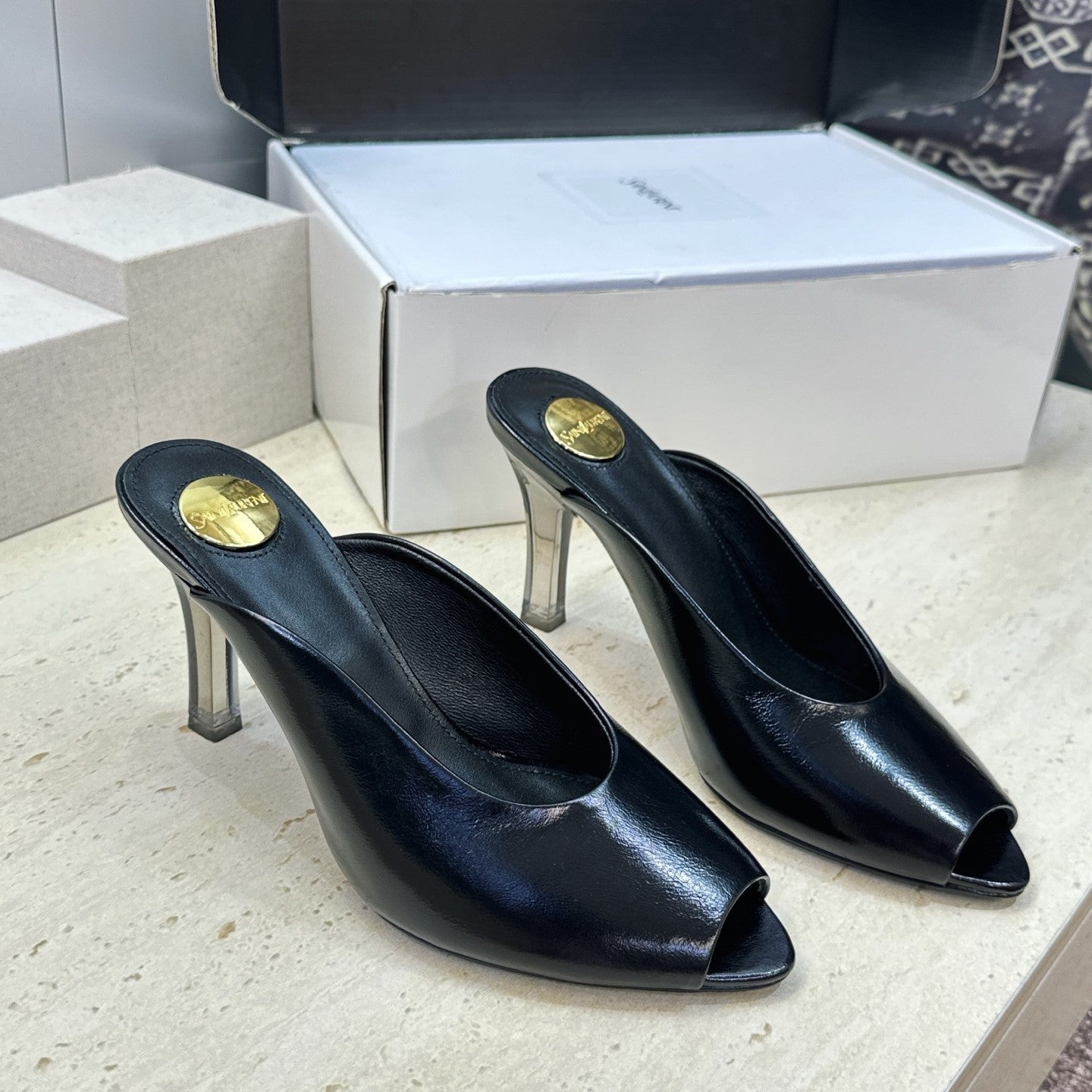YSL Sabrina Mules 8.5cm Black Leather 959685