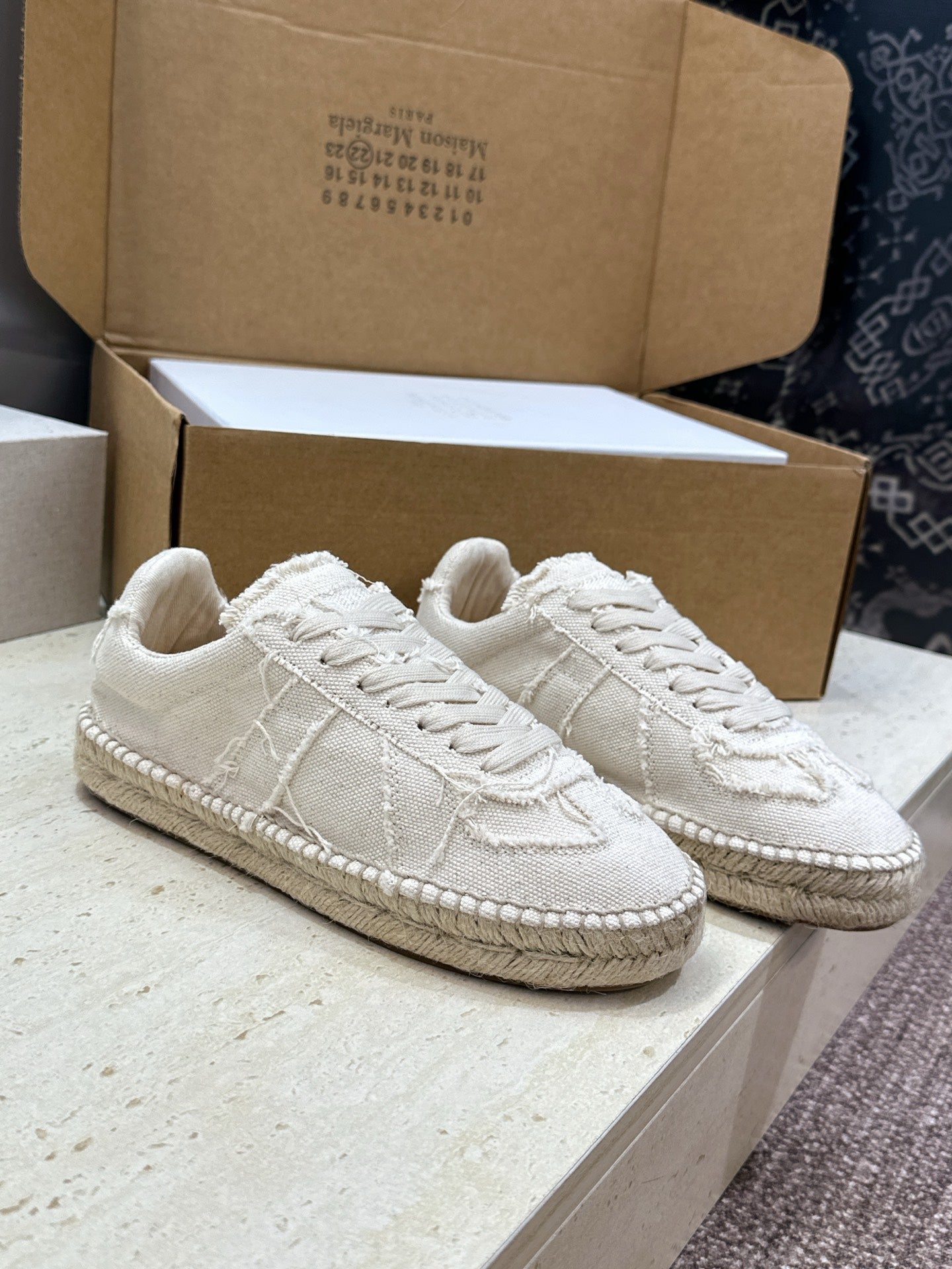 MM6 Replica Frayed Sneakers White Espadrille Canvas 959425