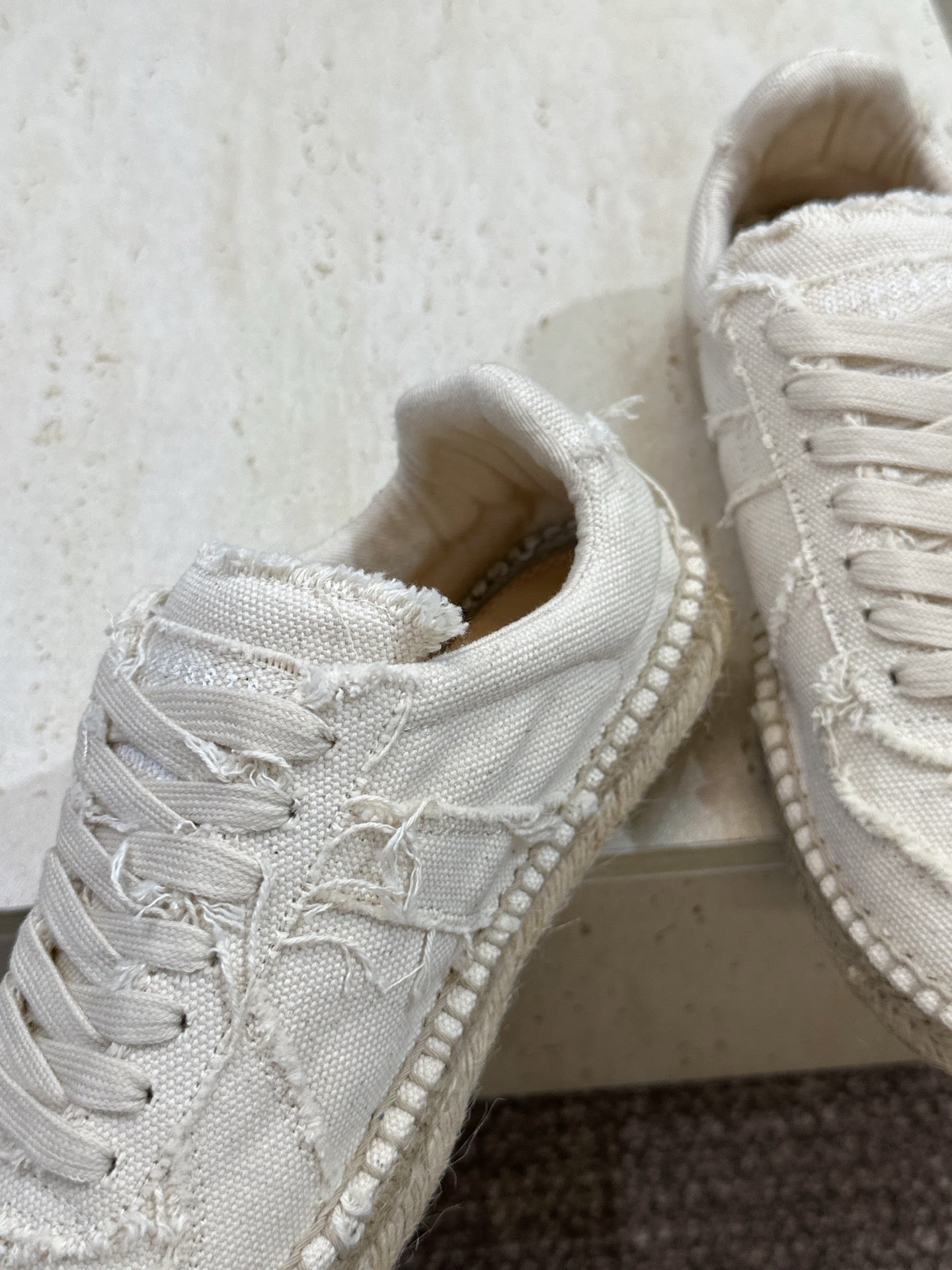 MM6 Replica Frayed Sneakers White Espadrille Canvas 959425