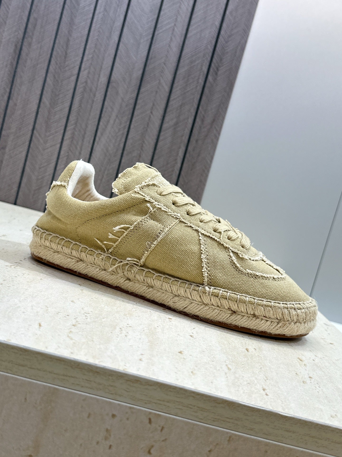 MM6 Replica Frayed Sneakers Khaki Espadrille Canvas 959426