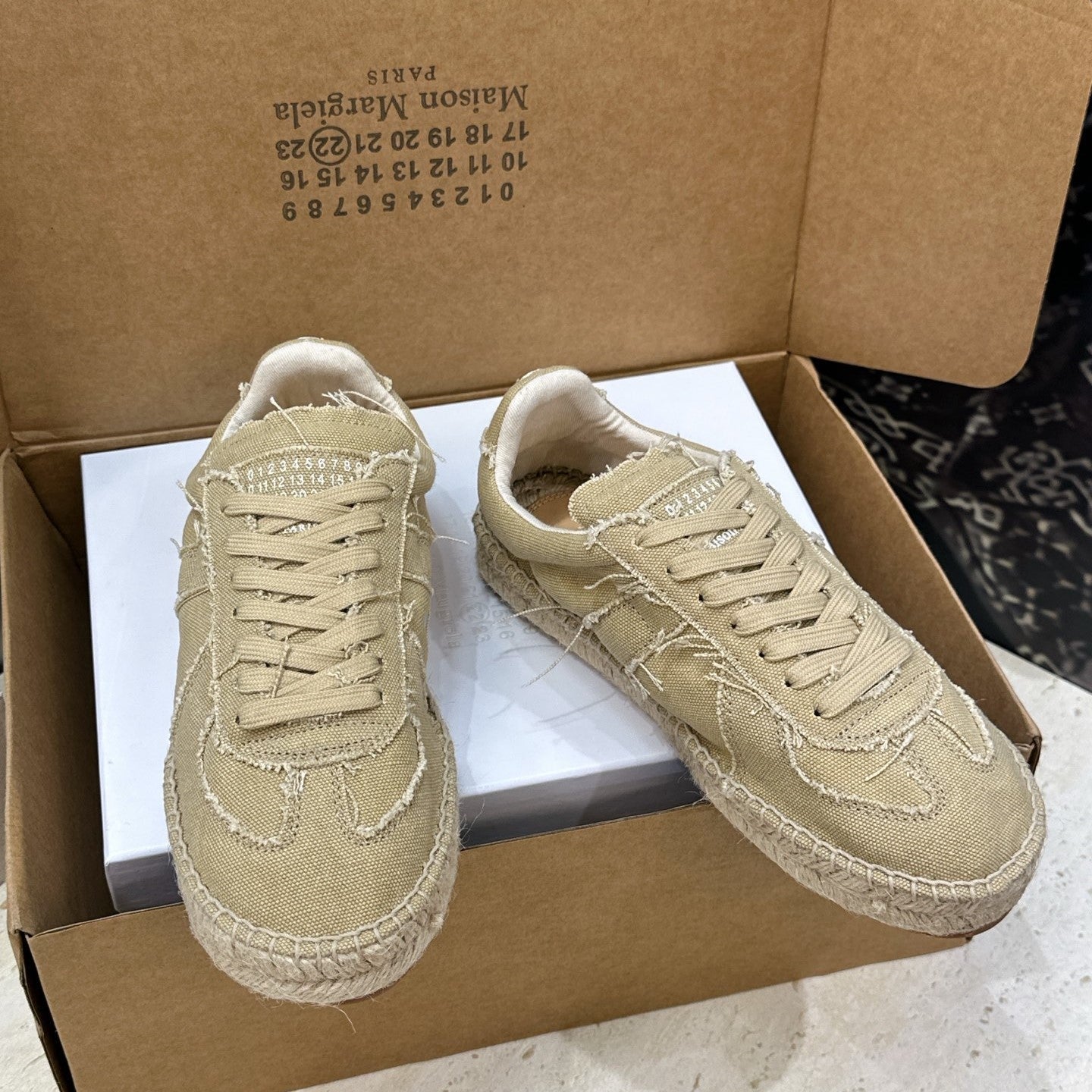 MM6 Replica Frayed Sneakers Khaki Espadrille Canvas 959426