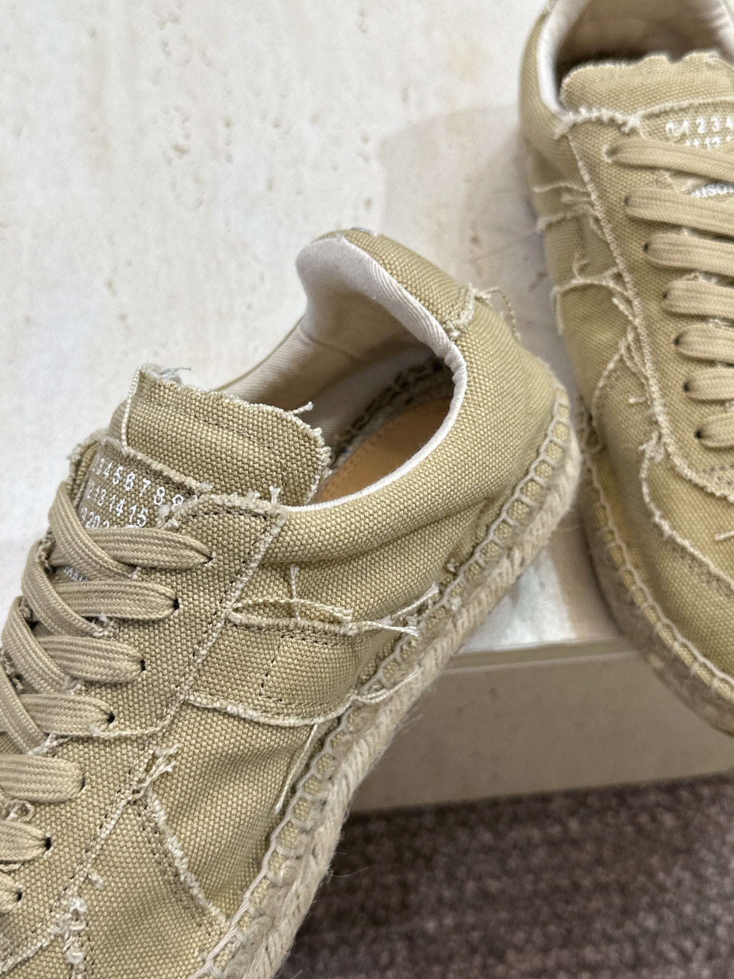 MM6 Replica Frayed Sneakers Khaki Espadrille Canvas 959426