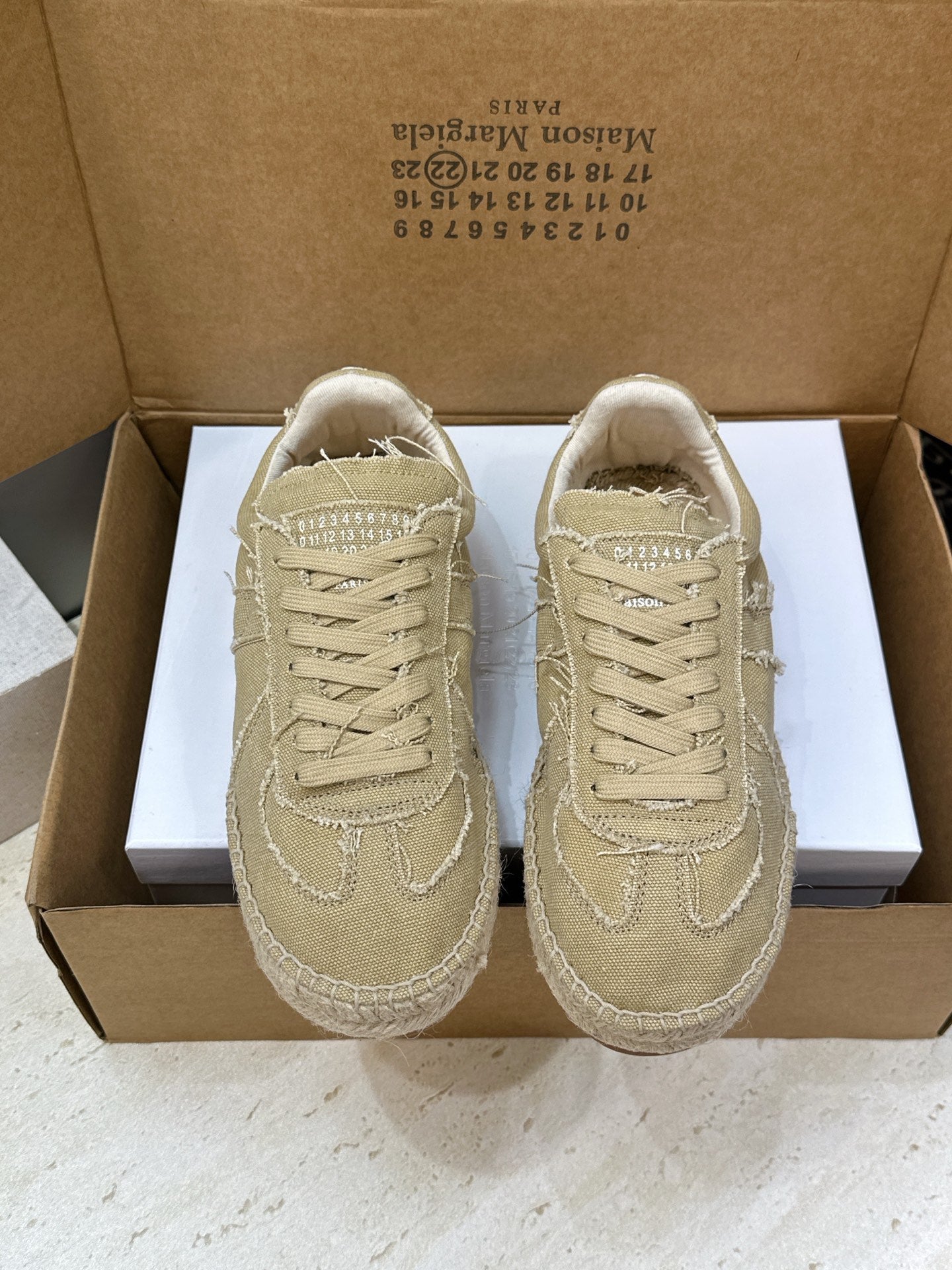 MM6 Replica Frayed Sneakers Khaki Espadrille Canvas 959426