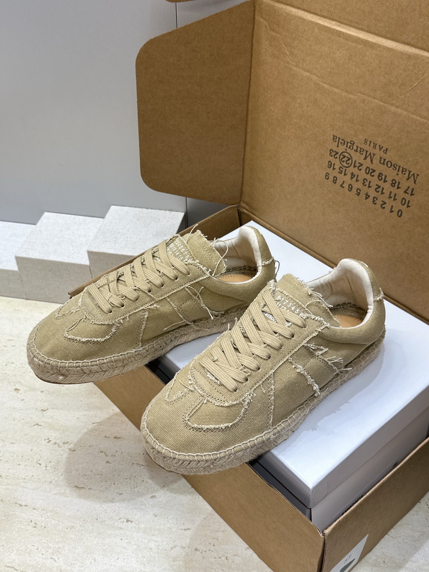 MM6 Replica Frayed Sneakers Khaki Espadrille Canvas 959426