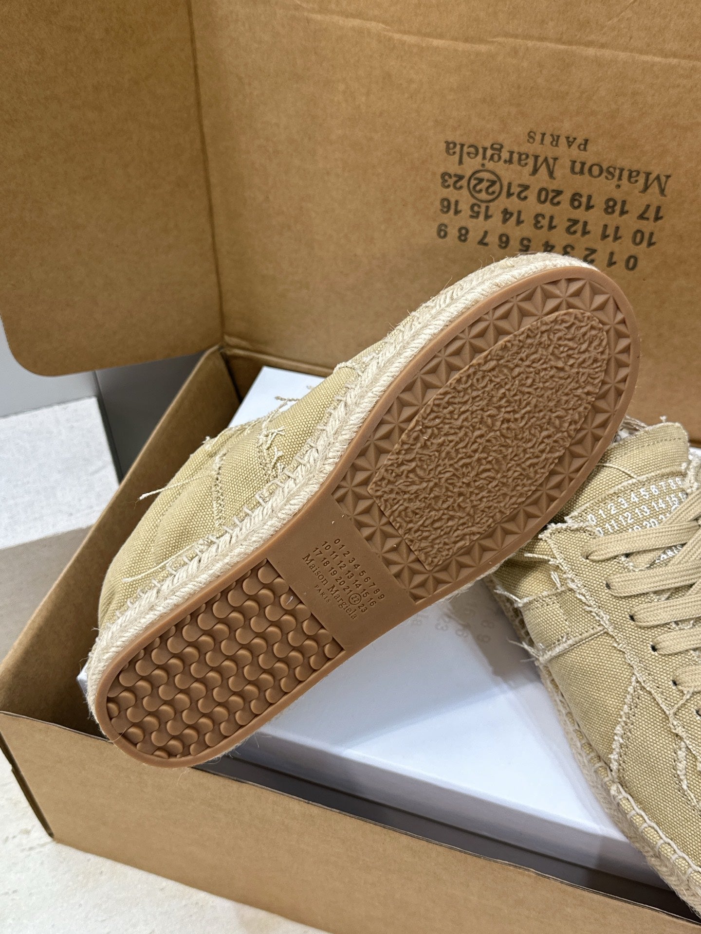 MM6 Replica Frayed Sneakers Khaki Espadrille Canvas 959426