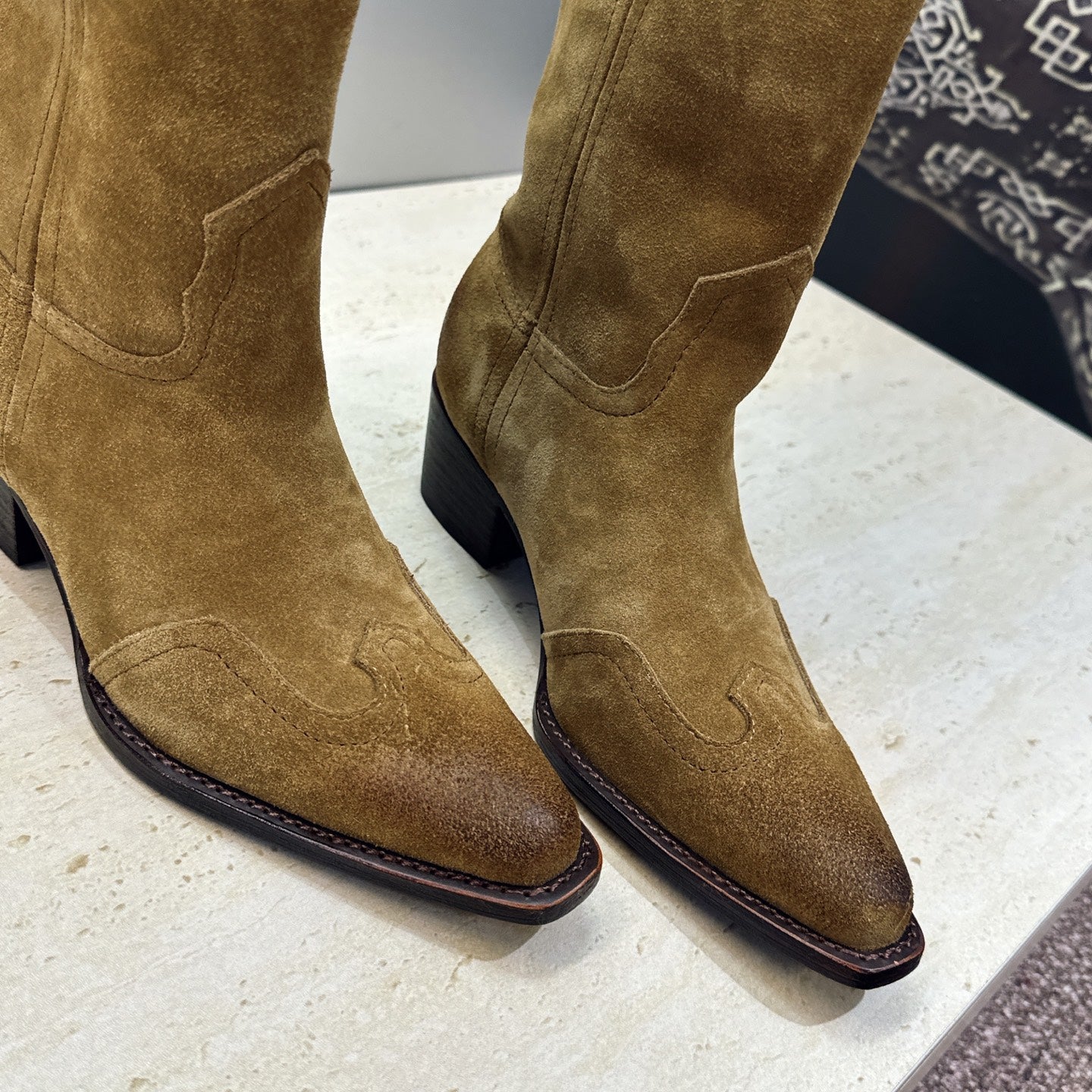Celine 26s Mid-Calf Boots 4.5cm Khaki Suede 959447