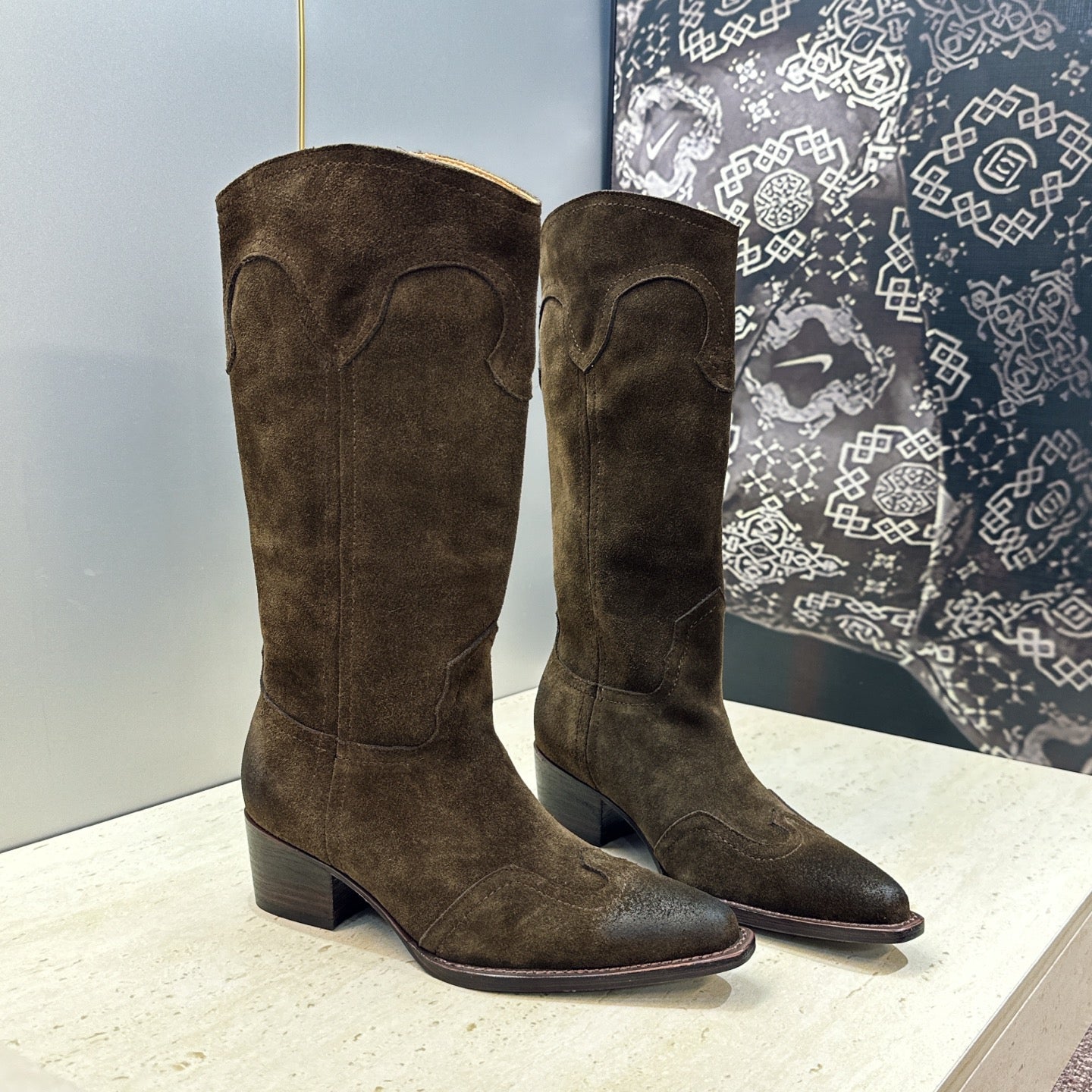 Celine 26s Mid-Calf Boots 4.5cm Brown Suede 959448