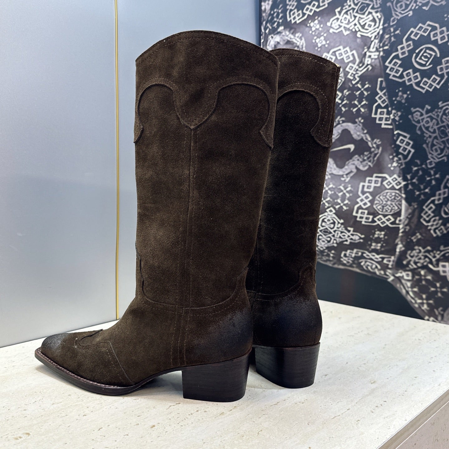 Celine 26s Mid-Calf Boots 4.5cm Brown Suede 959448
