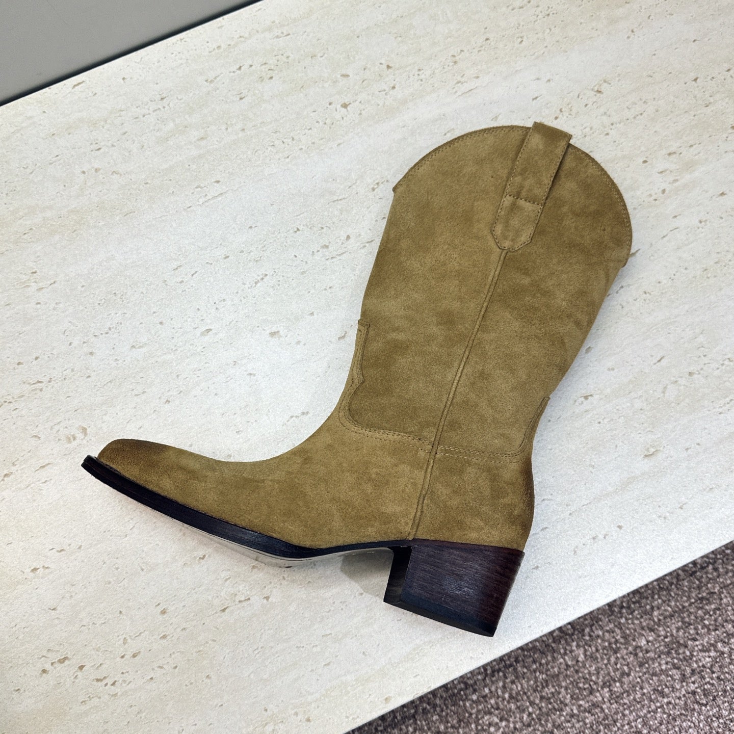 Celine 26s Mid-Calf Boots 4.5cm Khaki Suede 959452