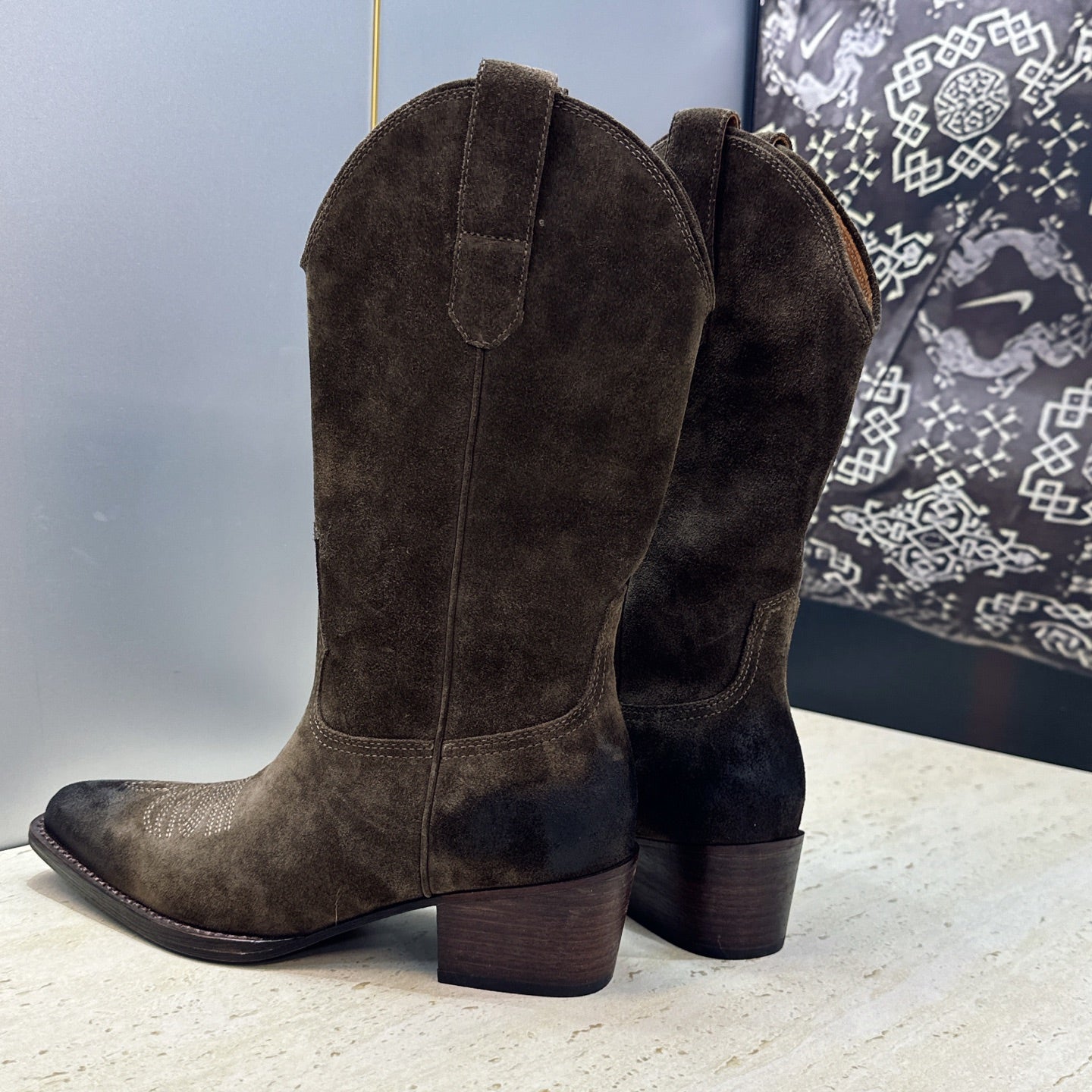 Celine 26s Mid-Calf Boots 4.5cm Taupe Suede 959453