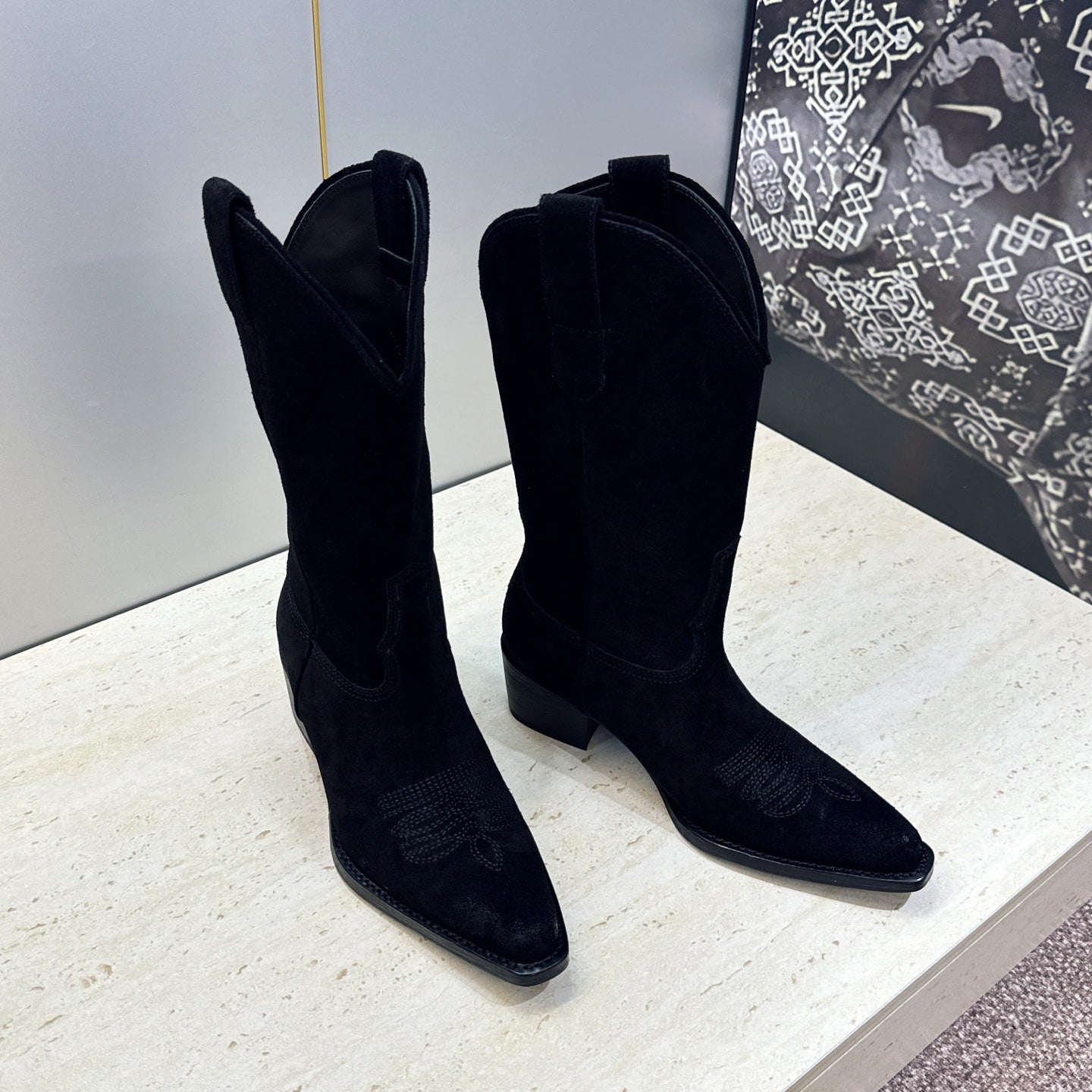 Celine 26s Mid-Calf Boots 4.5cm Black Suede 959454