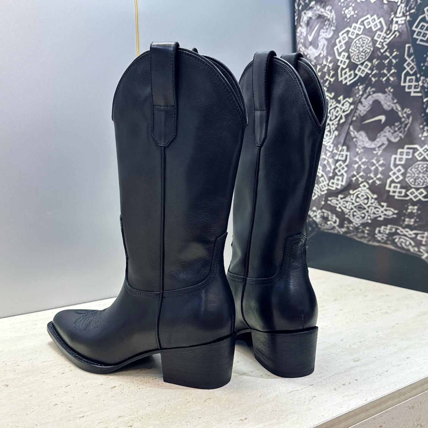 Celine 26s Mid-Calf Boots 4.5cm Black Cowhide 959456