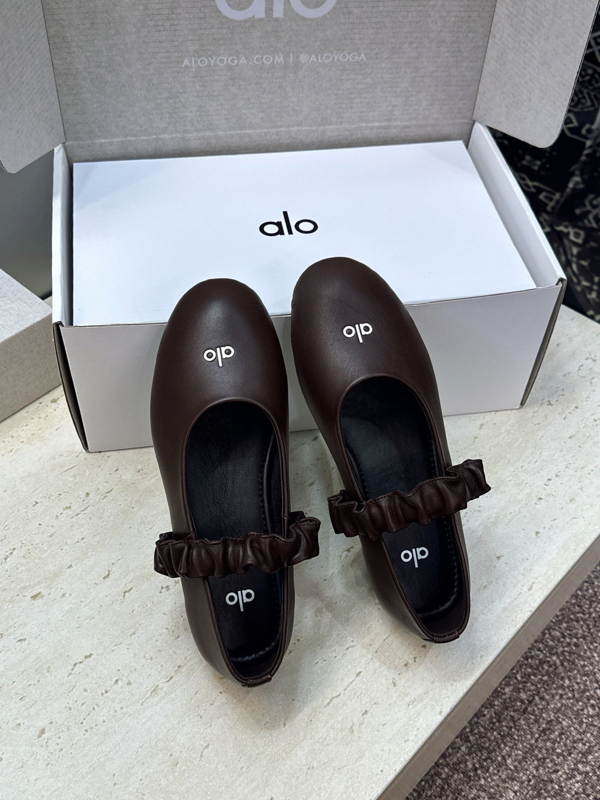 Alo Ballet Flat Espresso Calfskin Leather 118873