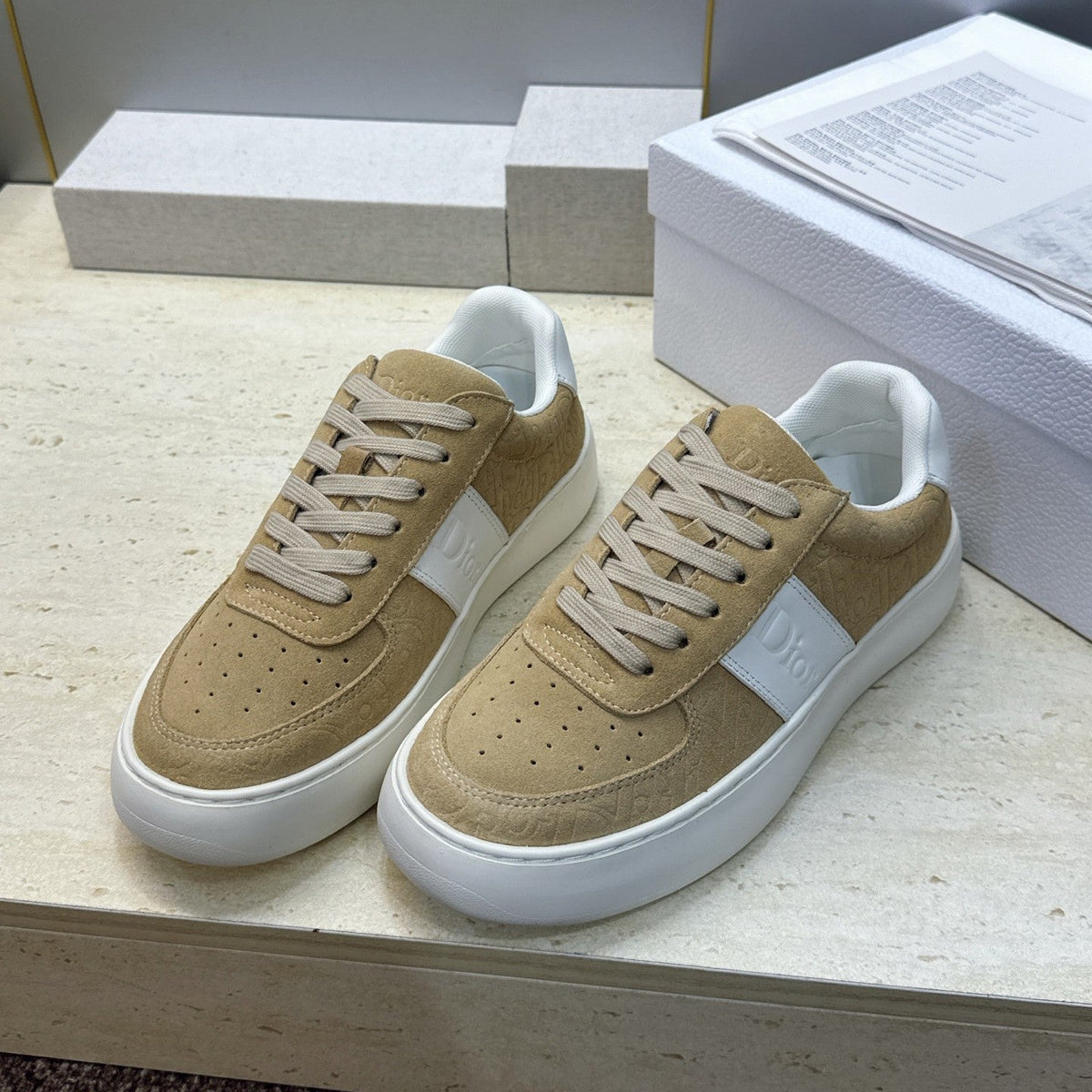 CD 26s Star Sneakers Tan Brown Gravity Embossed Suede 118417