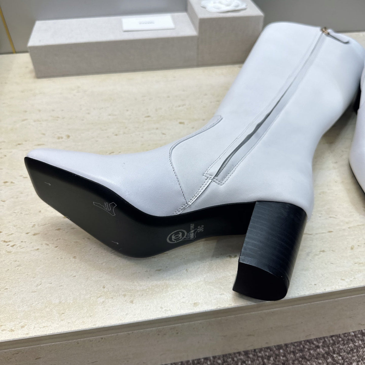 CC 26S Knee High Boots 7.5cm White Calfskin 118733