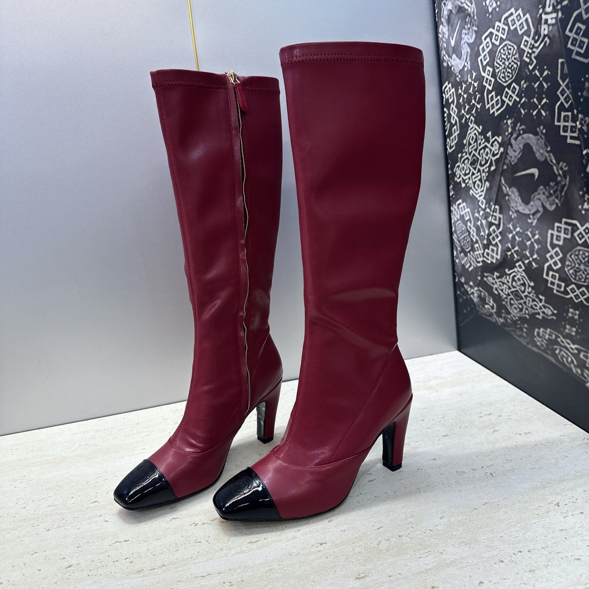 CC 26S Knee High Boots 9cm Red Lambskin Patent 118735