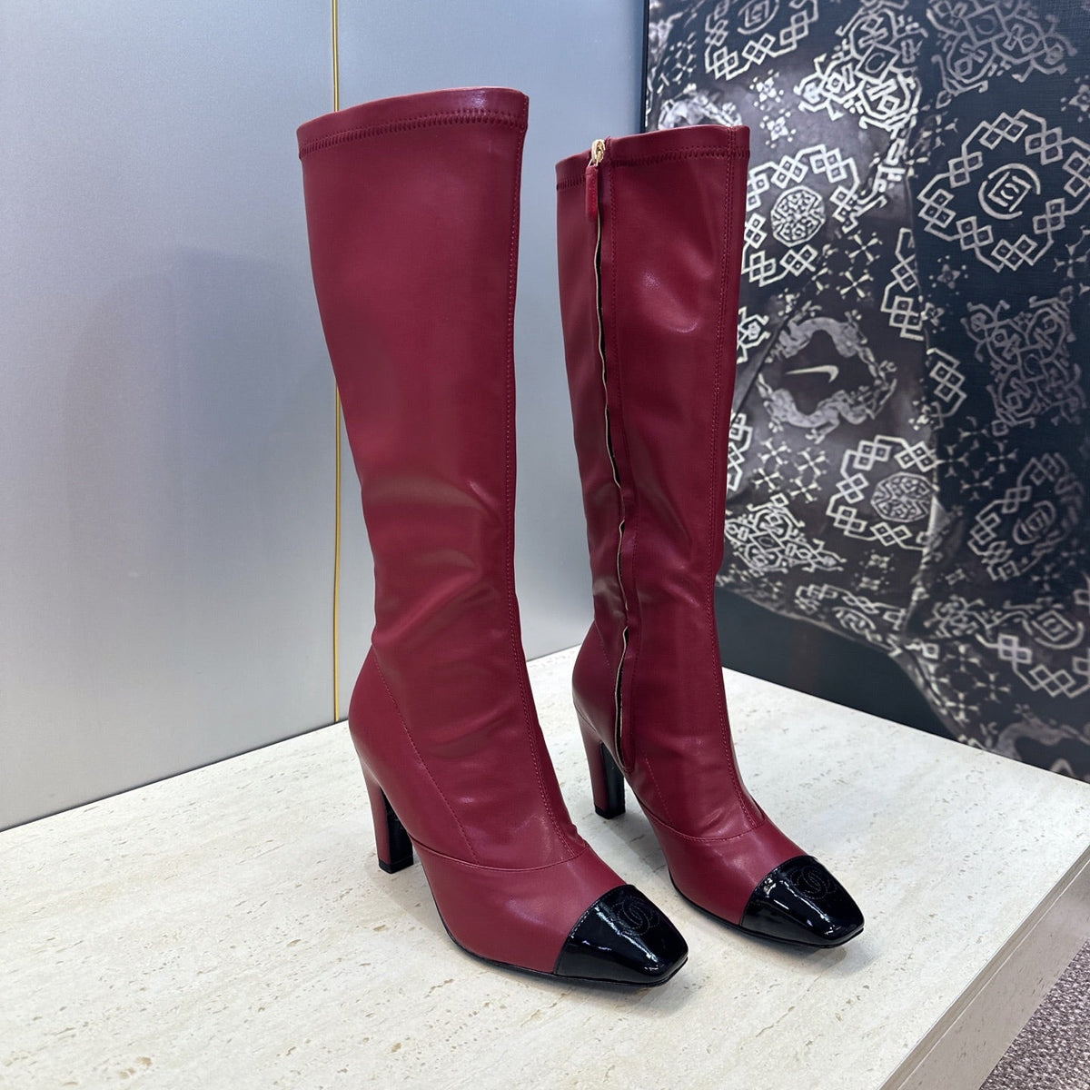 CC 26S Knee High Boots 9cm Red Lambskin Patent 118735