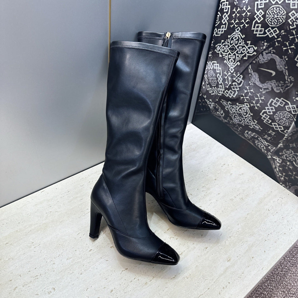 CC 26S Knee High Boots 9cm Black Lambskin Patent 118736