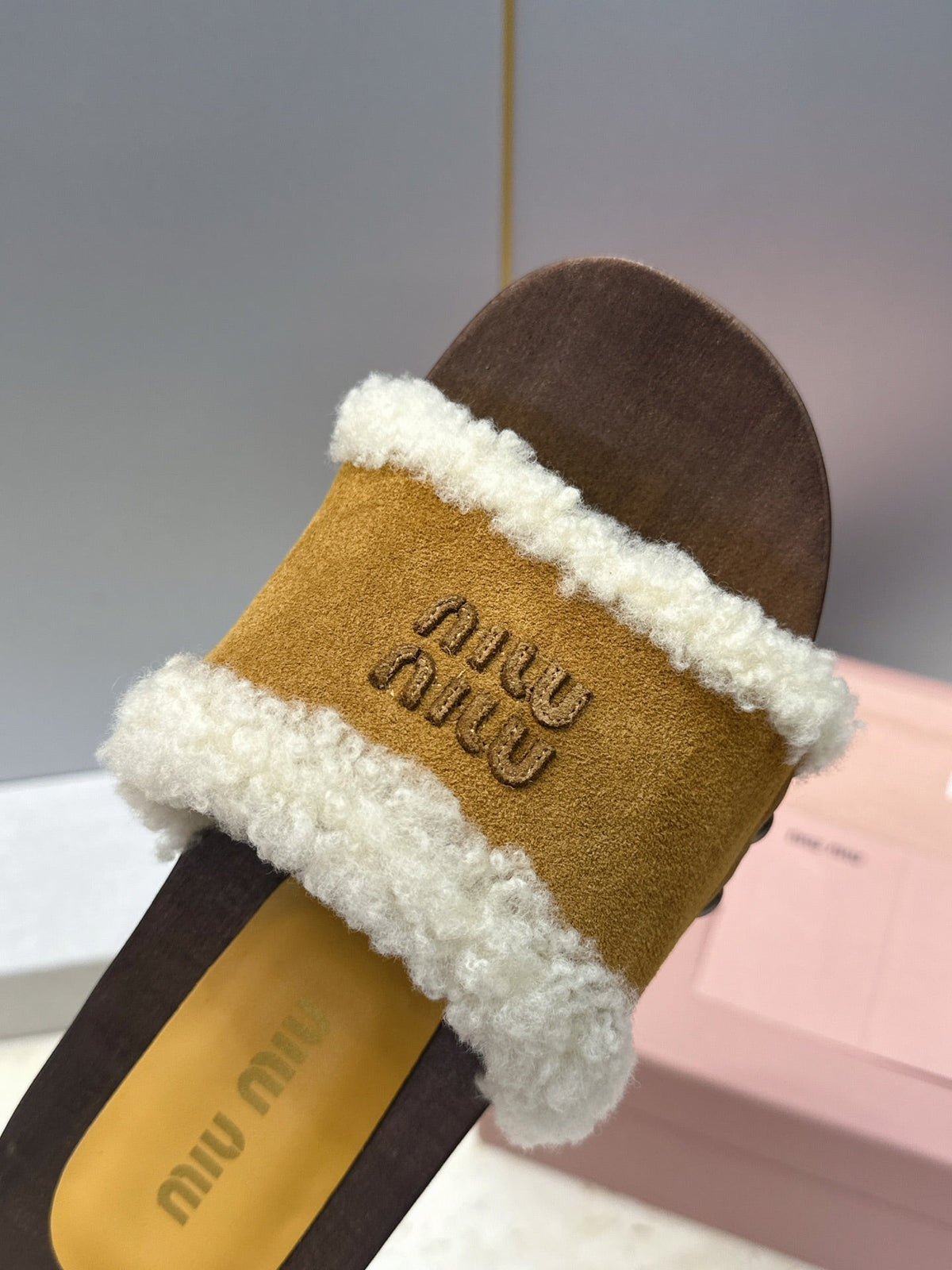 Miu Miu Clog Sandals Yellow Suede Fur 118378