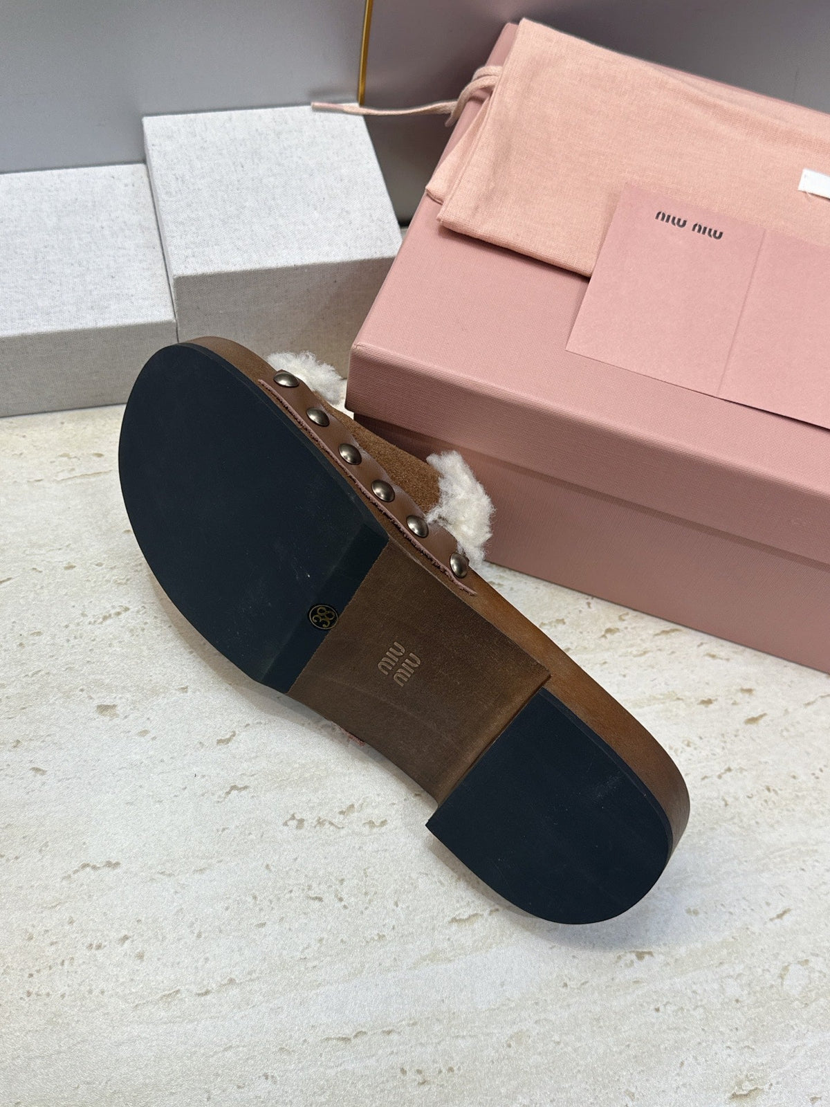 Miu Miu Clog Sandals Brown Suede Fur 118379
