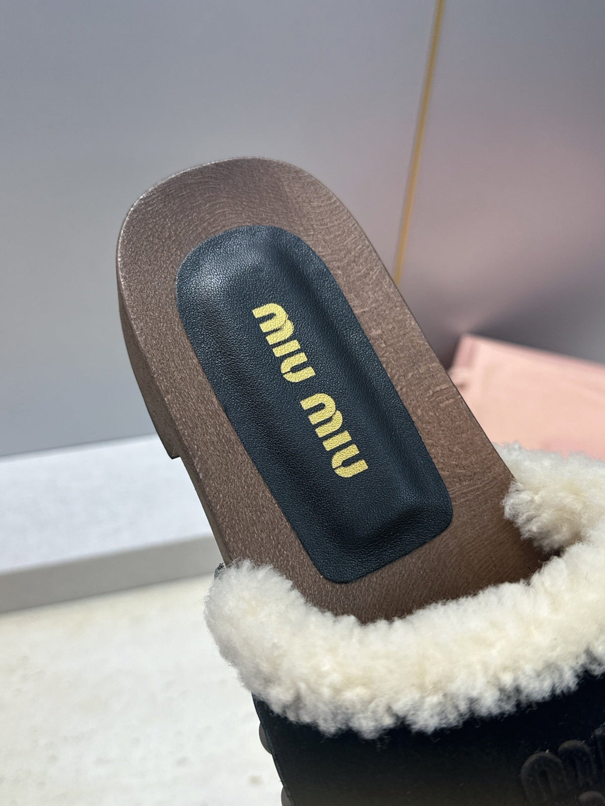 Miu Miu Clog Sandals Black Suede Fur 118380