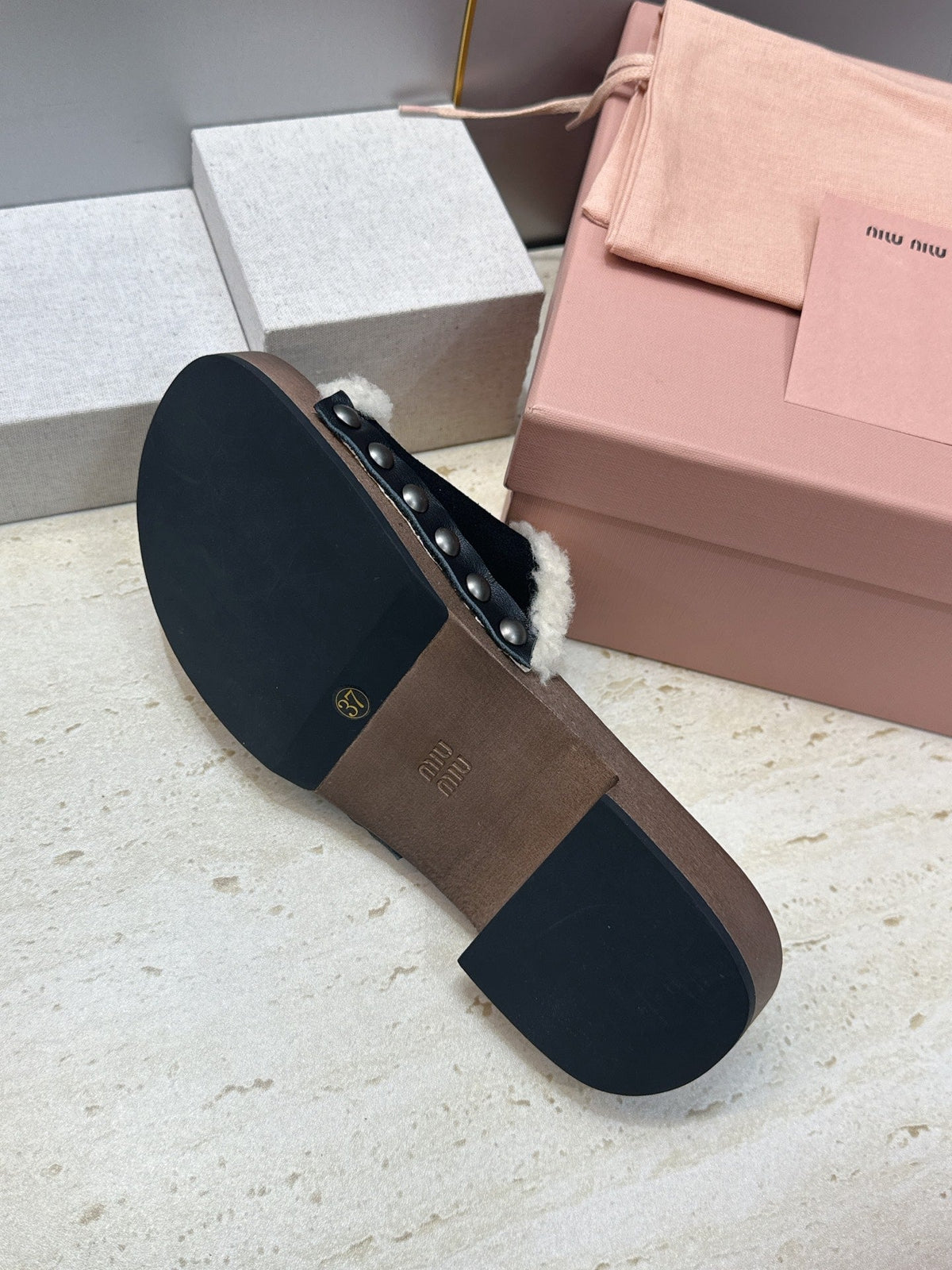 Miu Miu Clog Sandals Black Suede Fur 118380
