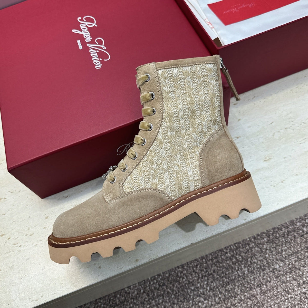 RV 26s Viv' Rangers Truck Booties 4cm Beige Knit Suede 118490