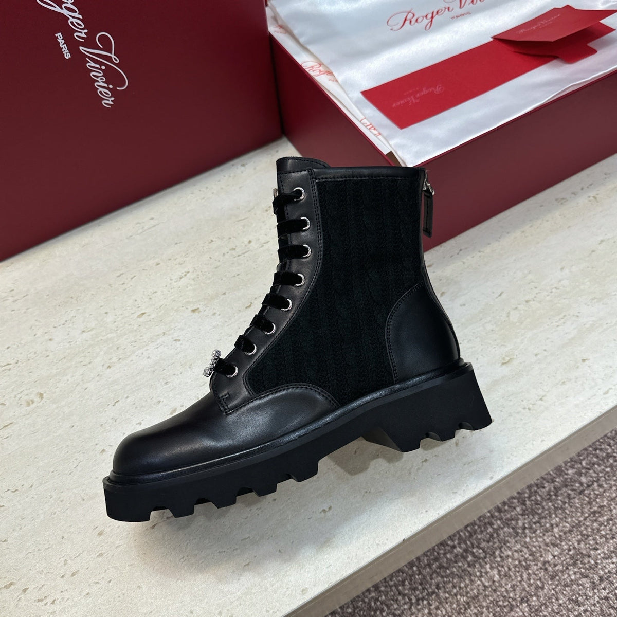 RV 26s Viv' Rangers Truck Booties 4cm Black Knit Leather 118491