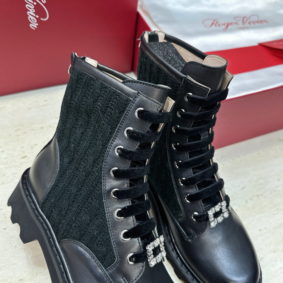 RV 26s Viv' Rangers Truck Booties 4cm Black Knit Leather 118491