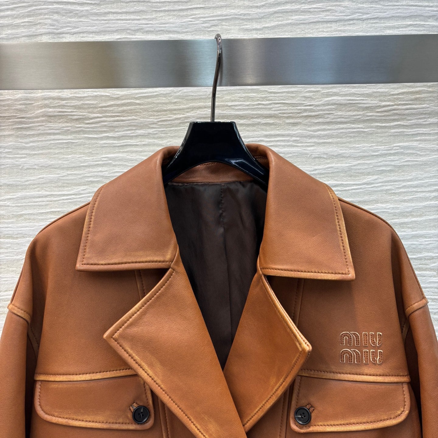 Miu Miu 25 Leather Jacket Brown Lambskin