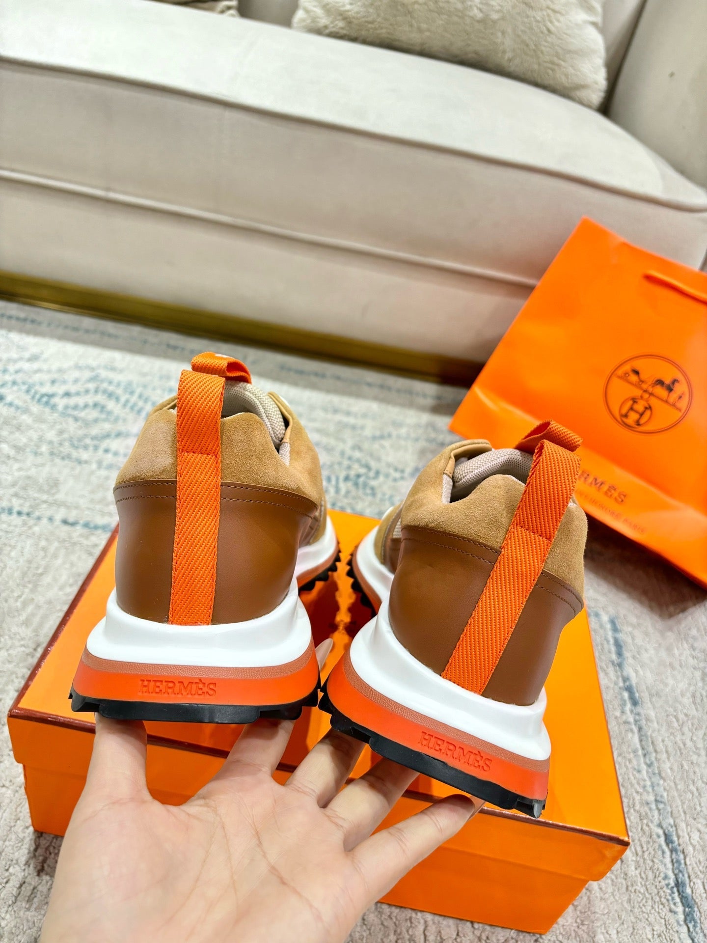 HM Jet Sneaker Light Brown Mesh Suede Calfskin 581326