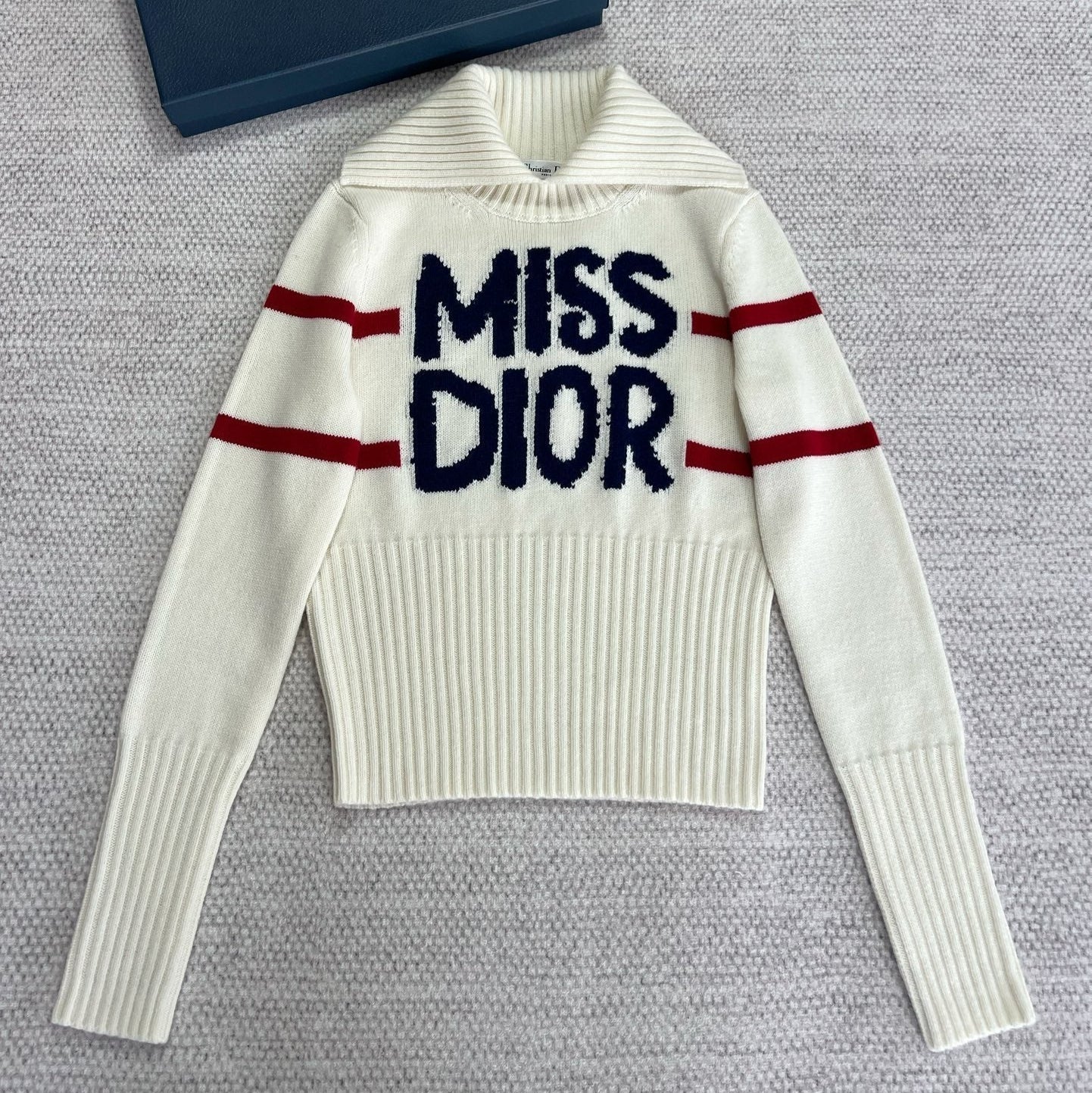 CD Turtleneck Sweater White Blue Red Wool Cashmere