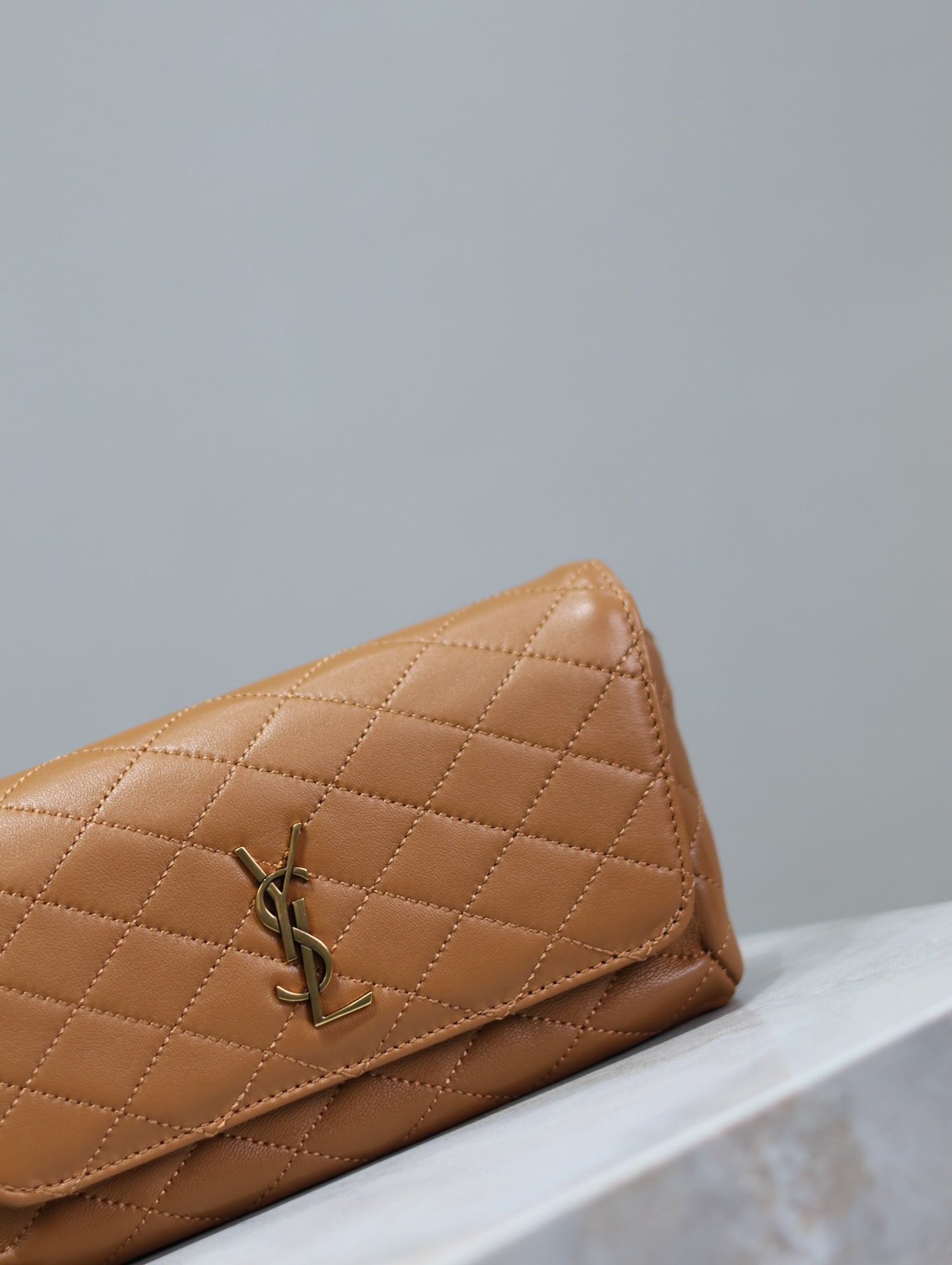 Prada Gaby Phone Bag 19cm Light Brown Quilted Leather GHW