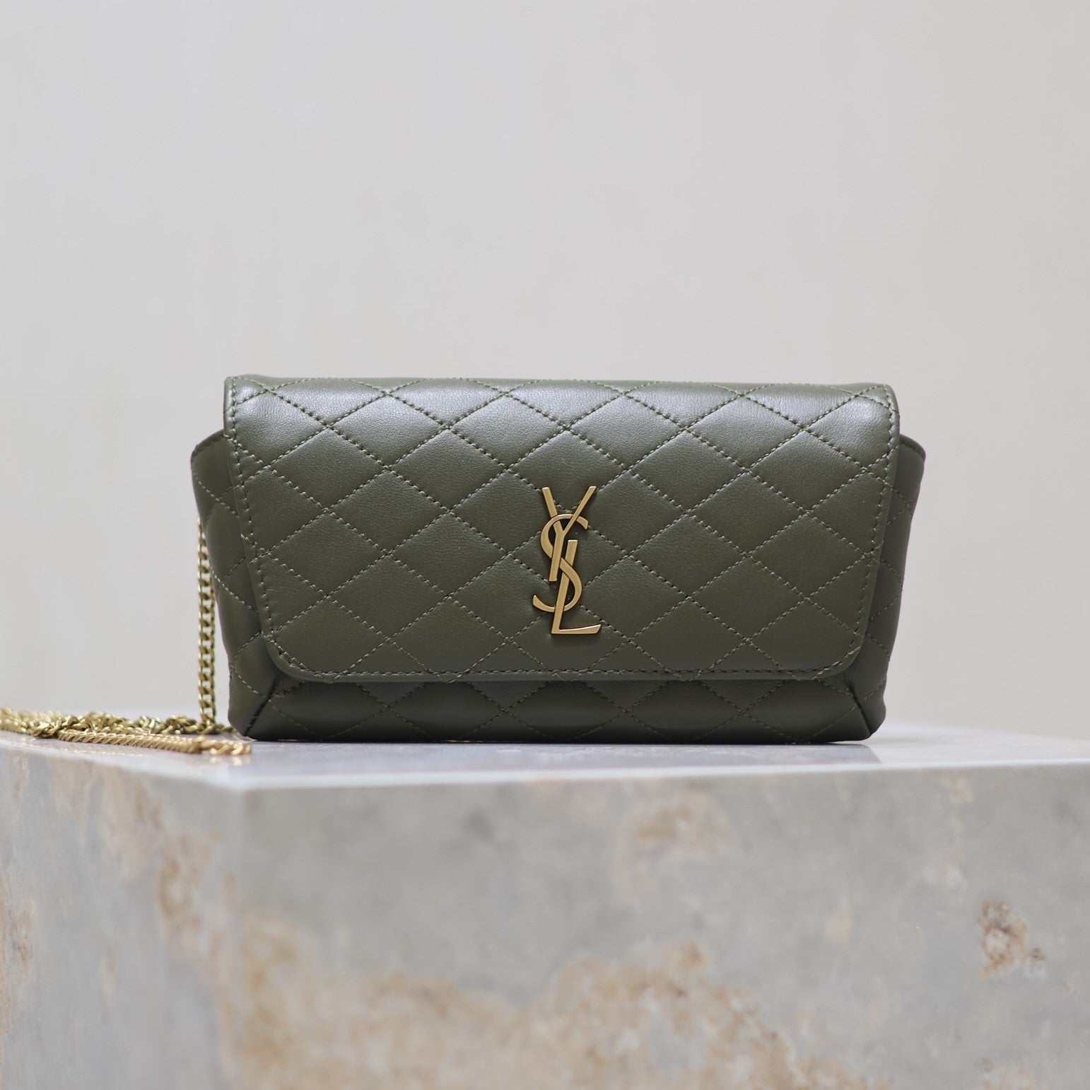 Prada Gaby Phone Bag 19cm Olive Green Quilted Leather
