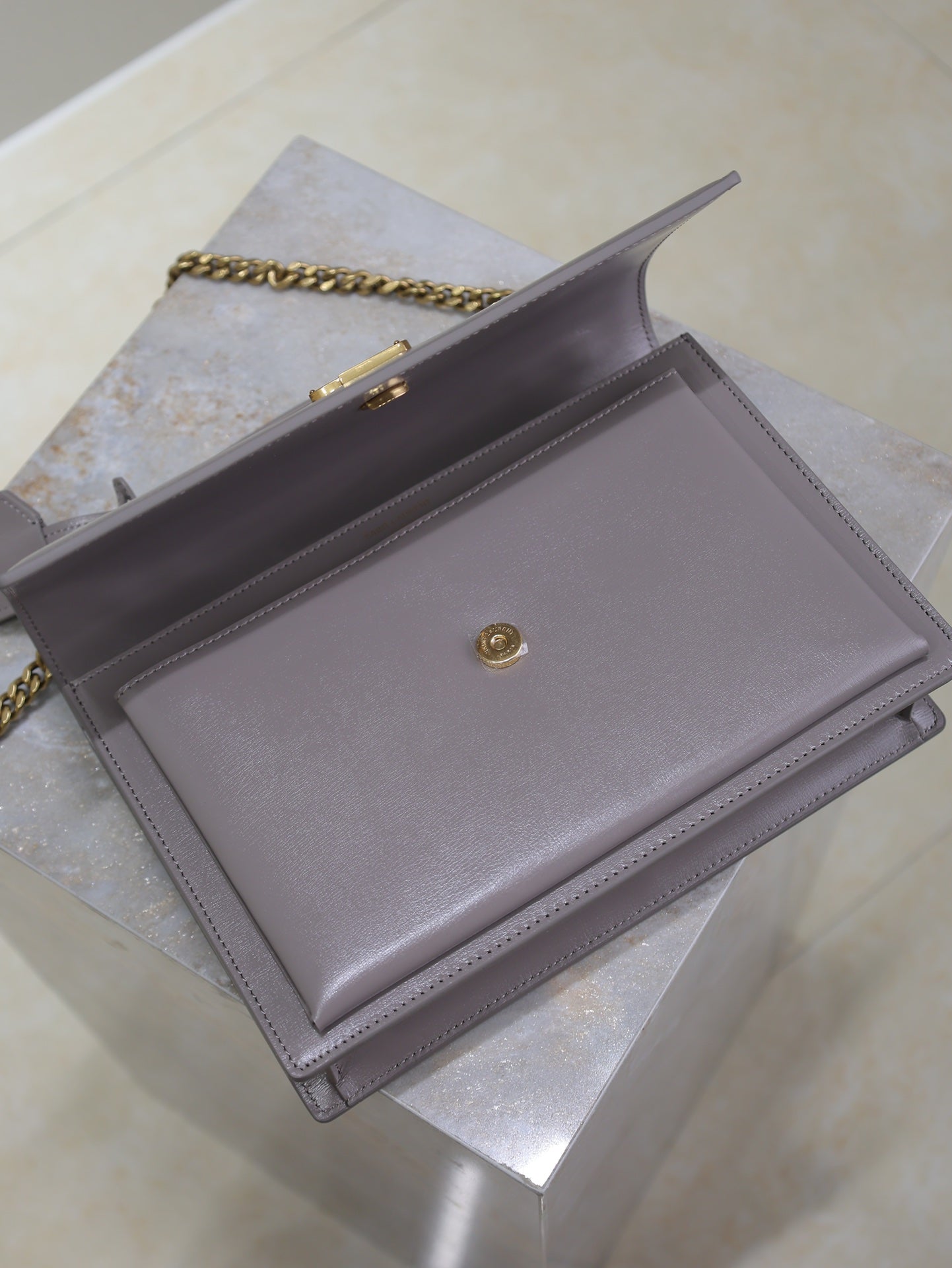 YSL Sunset Handbags 25cm Grey Cowhide