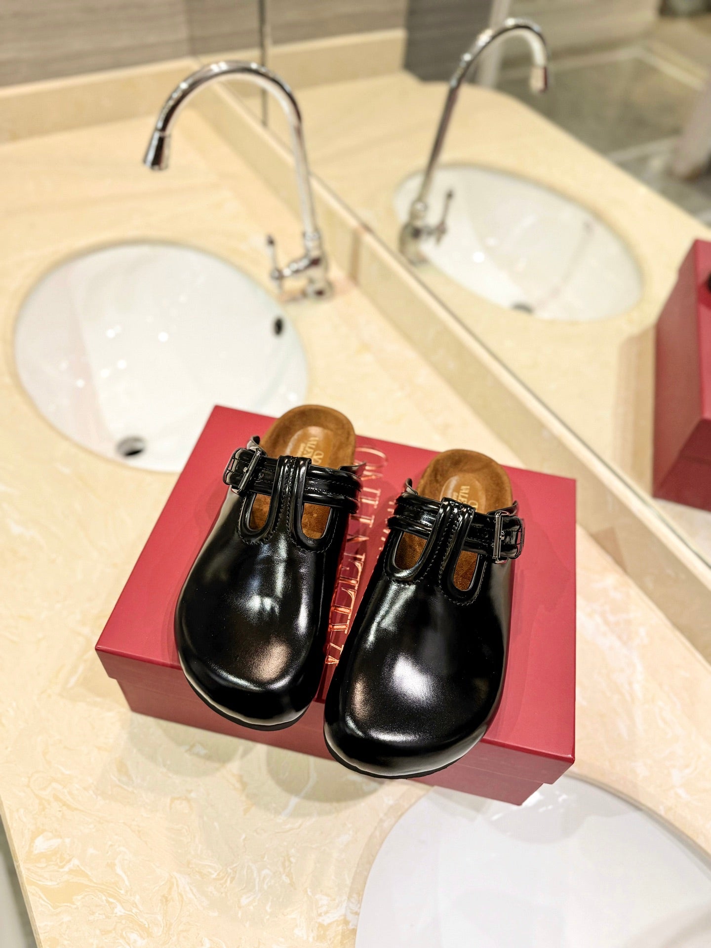 Valentino Fussfriend Black Patent Calfskin Leather Sabot