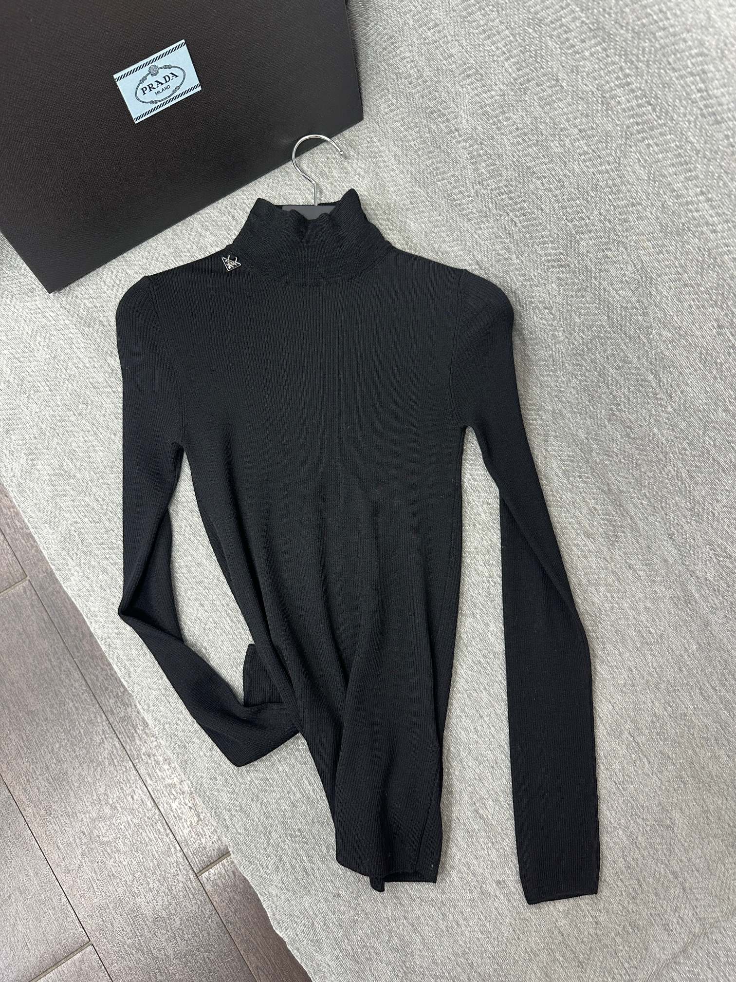 Prada Turtleneck Stretch Black Wool 336821