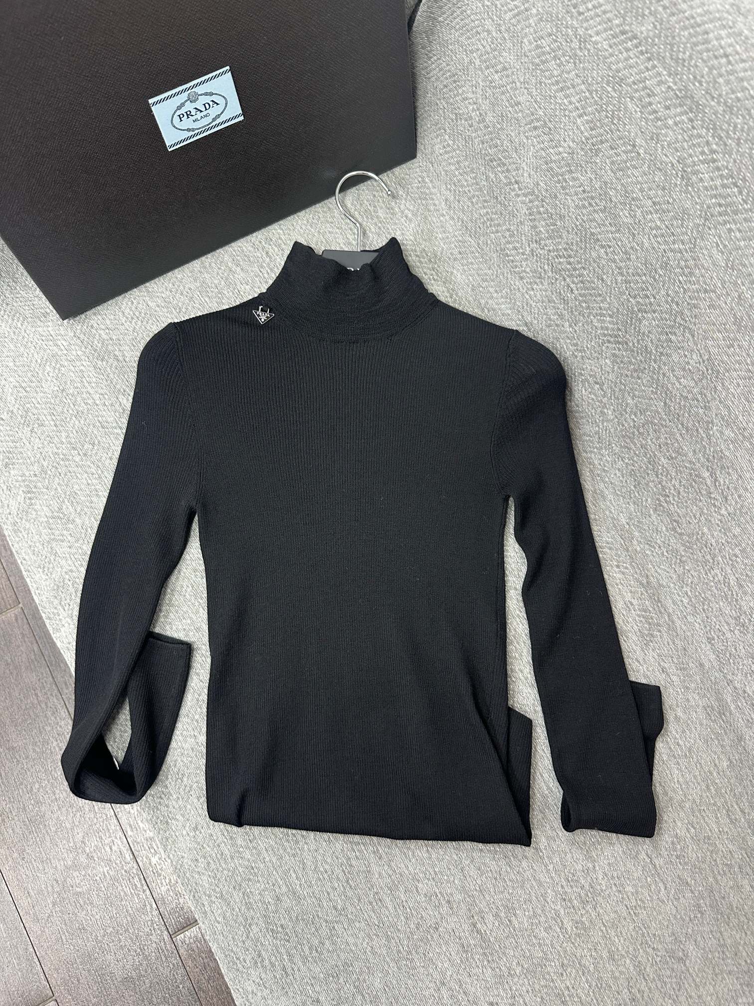 Prada Turtleneck Stretch Black Wool 336821