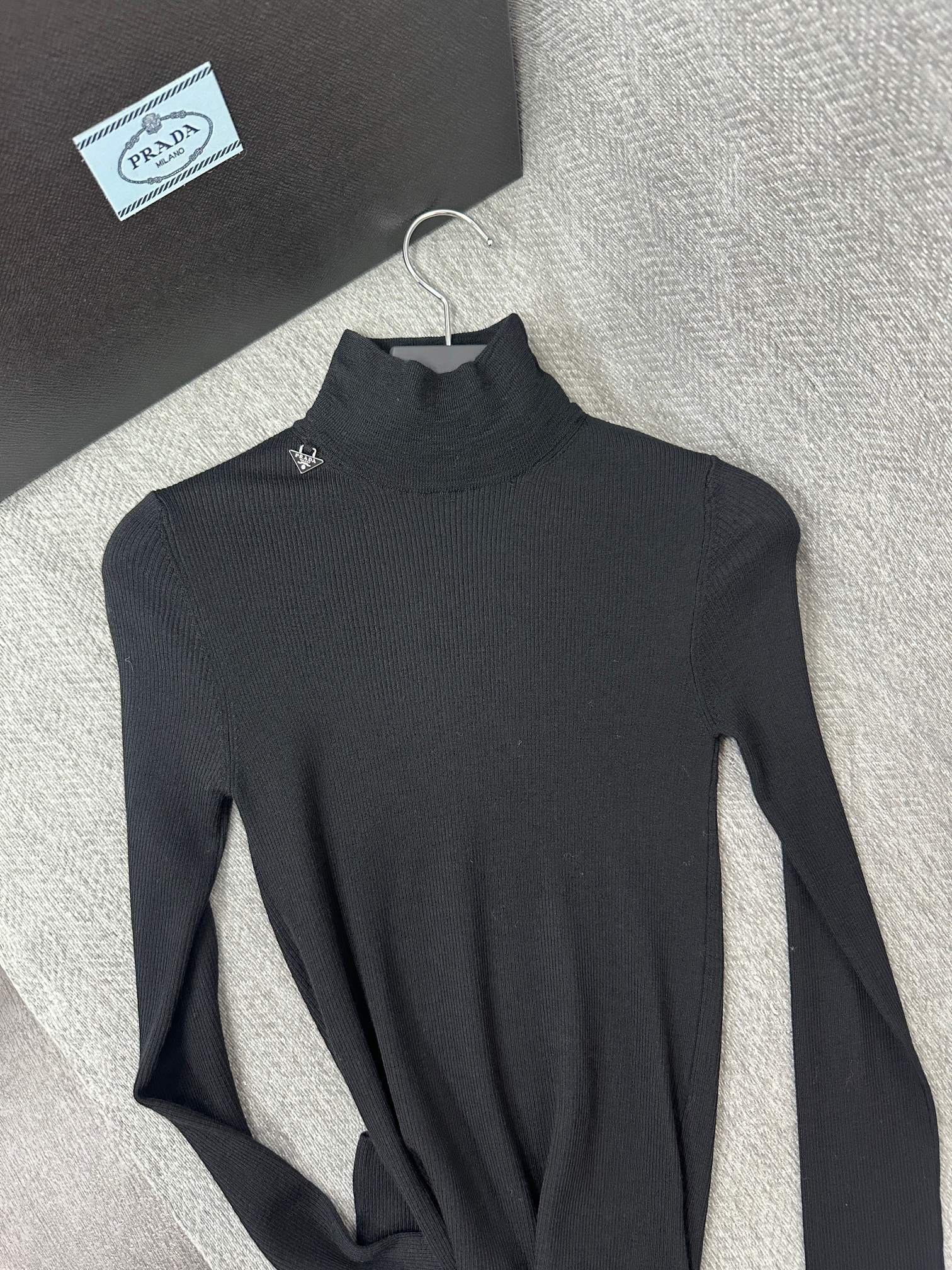 Prada Turtleneck Stretch Black Wool 336821