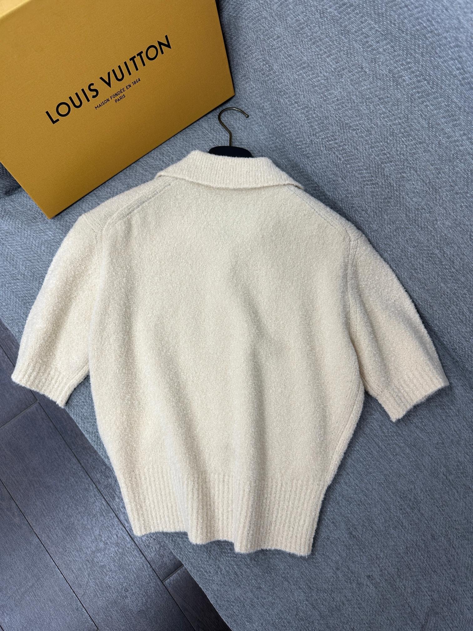 LV LV Monogram Button Knit Top Beige Wool Polyamide 345371