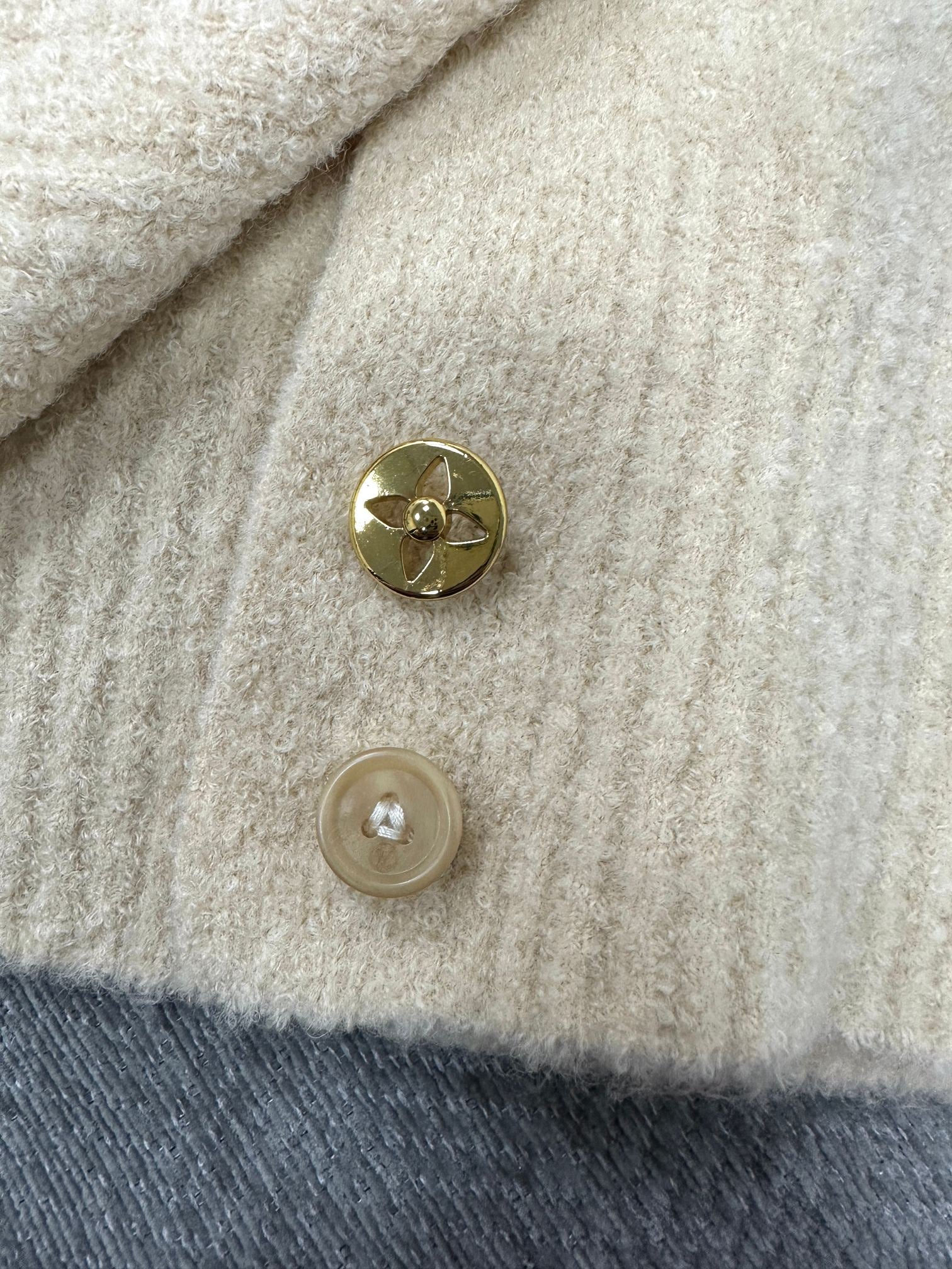 LV LV Monogram Button Knit Top Beige Wool Polyamide 345371