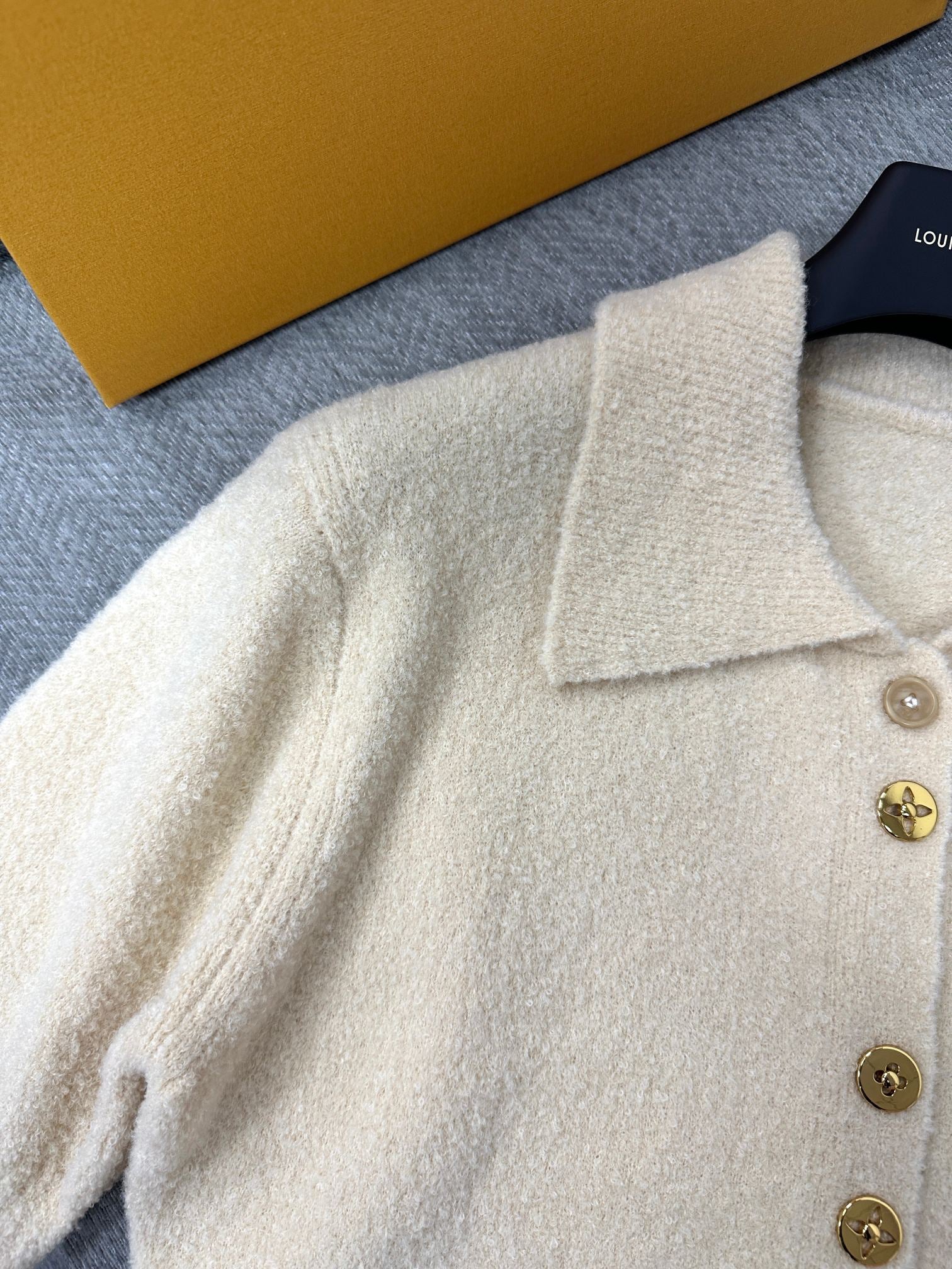 LV LV Monogram Button Knit Top Beige Wool Polyamide 345371