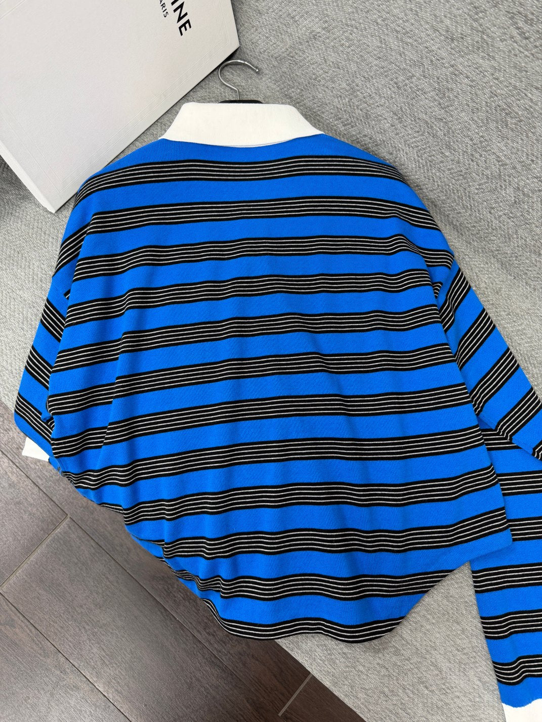 Celine 26s Striped Collared Knit Sweater Blue Black 414835