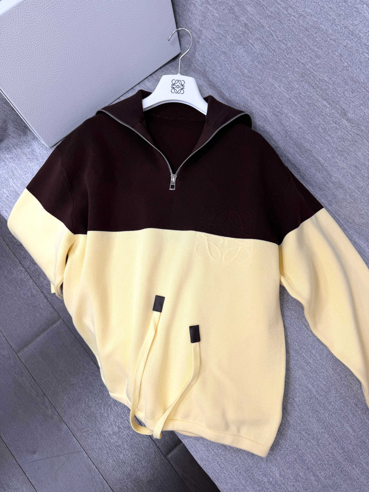 Loewe 26s Color Block Hoodie Cotton Blend Half Zip 441965