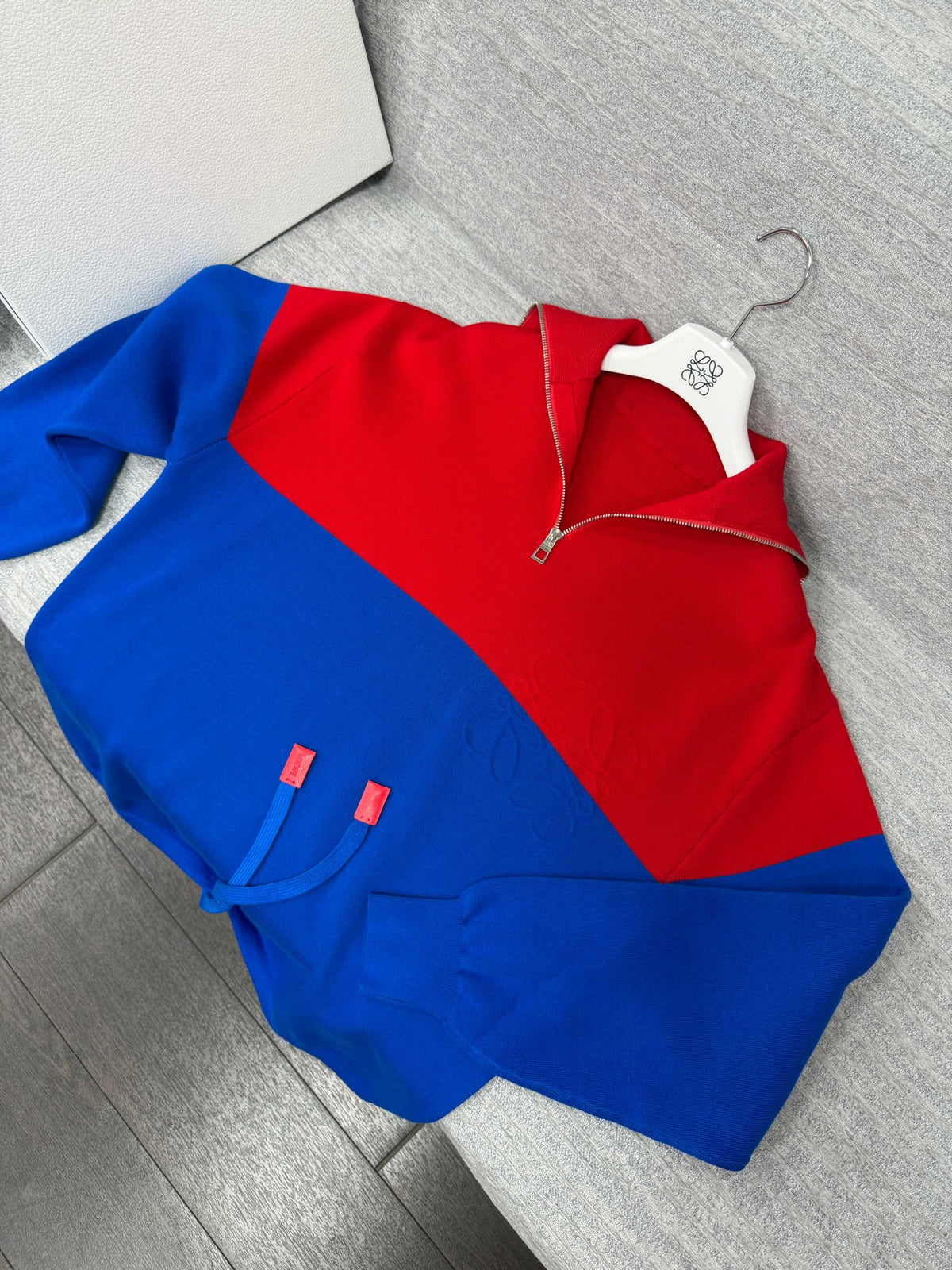Loewe 26s Color Block Hoodie Cotton Blend Half Zip 441965